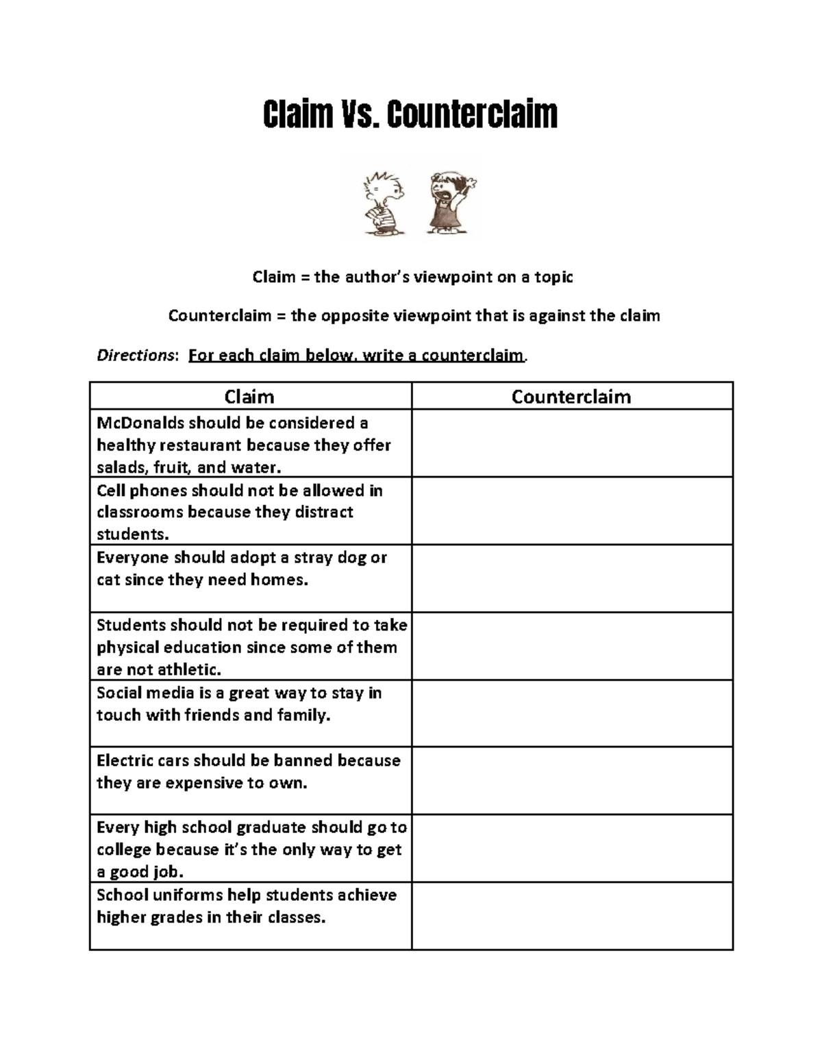 Claim Versus Counterclaim Activity1 Claim Vs. Counterclaim Claim