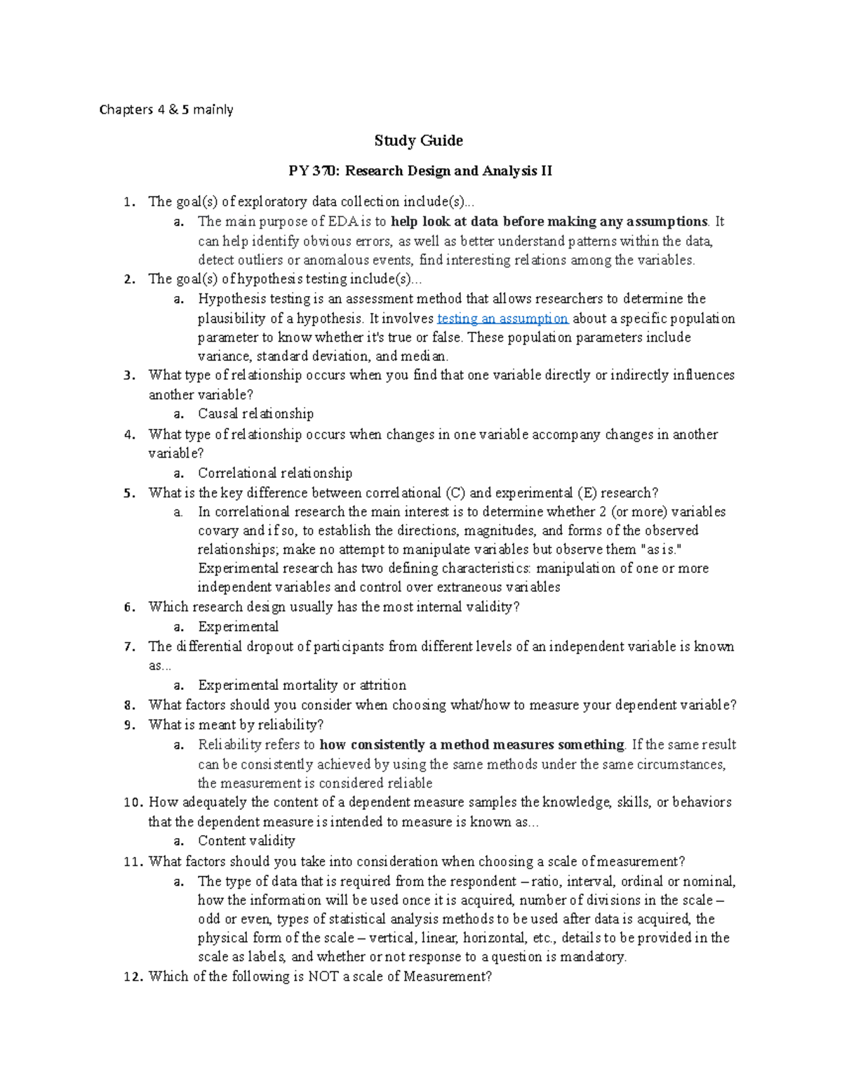 PY370 Exam 2 Review - Questions that could be on exam - Chapters 4 & 5 ...
