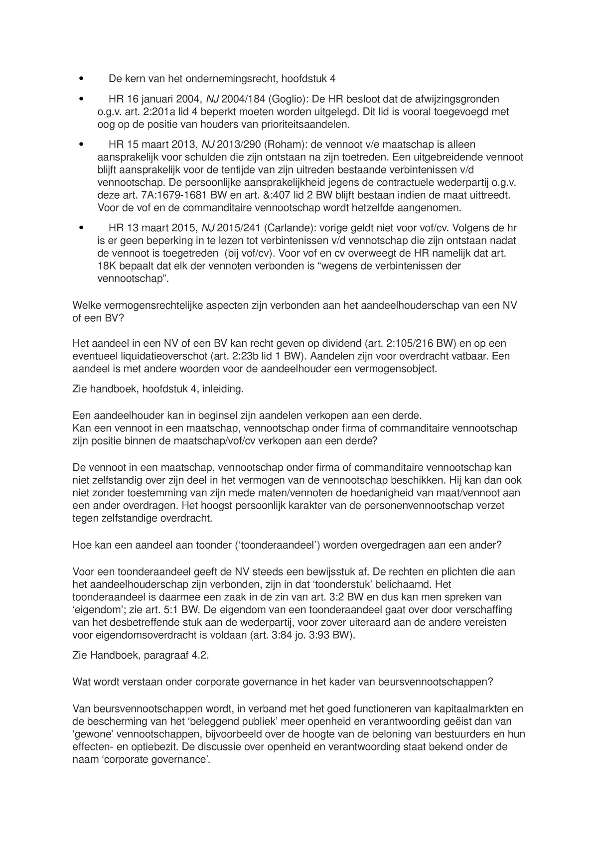 4 Samenvatting Ondernemingsrecht De Kern Van Het Ondernemingsrecht Hoofdstuk 4 Hr 16 0111