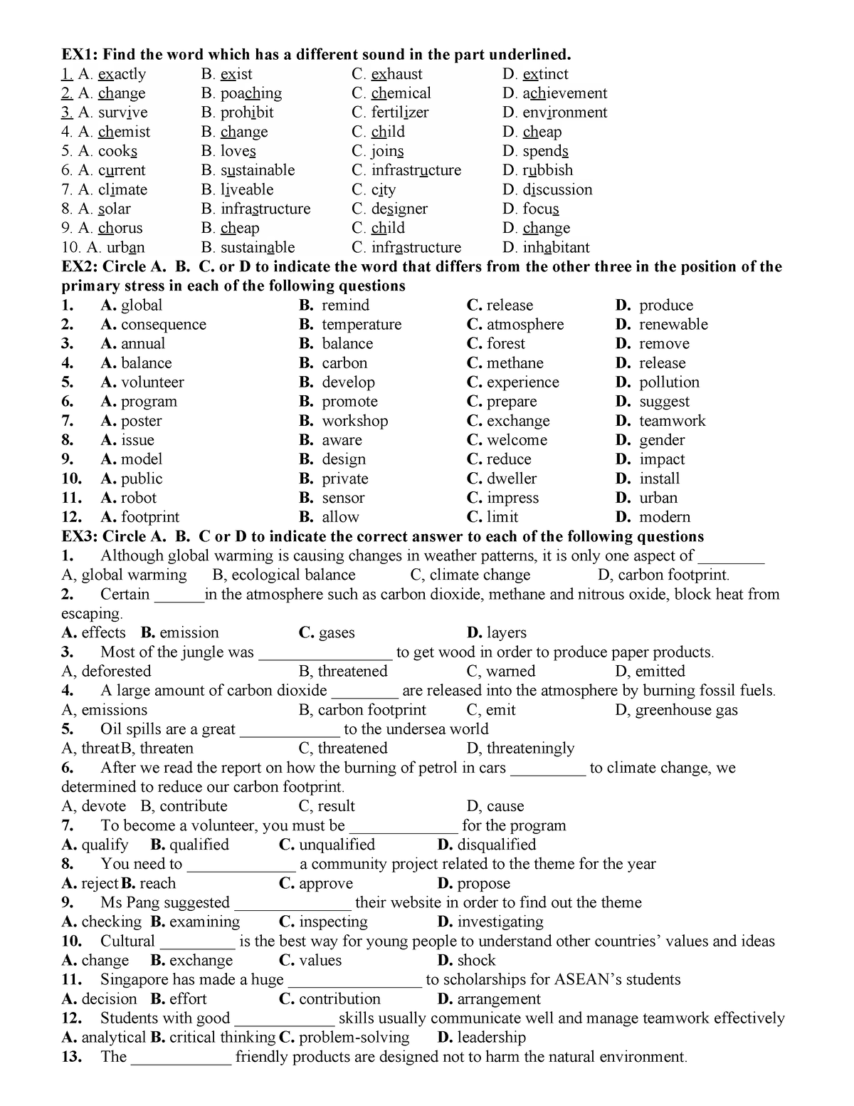 ĐCHK1-11 - Sdadasfdsafsdasf - EX1: Find The Word Which Has A Different ...