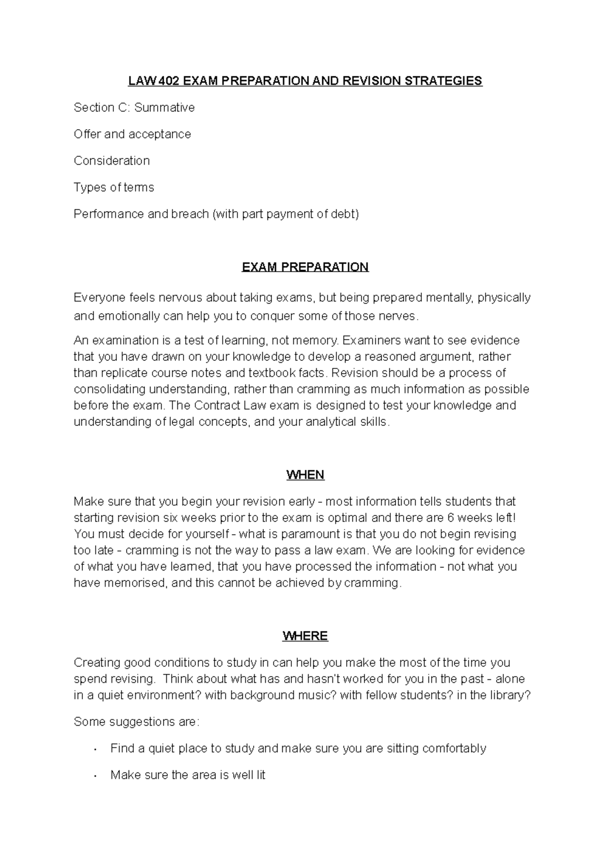 Exam preparation and revision strategies - LAW 402 EXAM PREPARATION AND ...