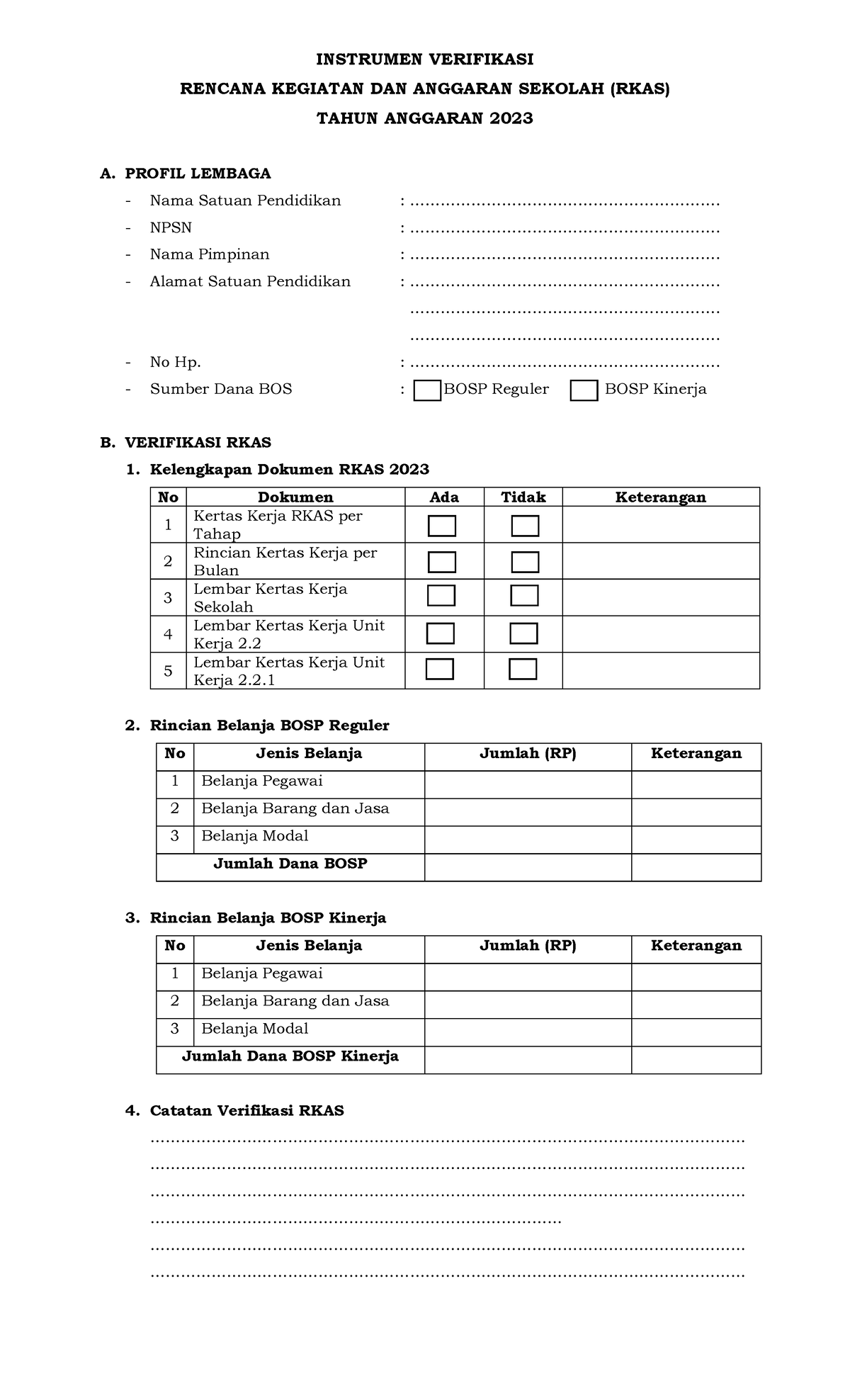 Instrumen Verifikasi RKAS - INSTRUMEN VERIFIKASI RENCANA KEGIATAN DAN ...