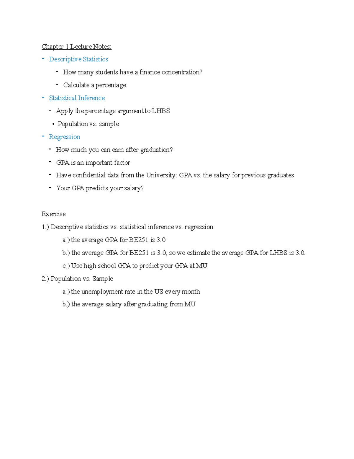 BE-251: Chapter 1 Lecture Notes - Chapter 1 Lecture Notes: Descriptive ...