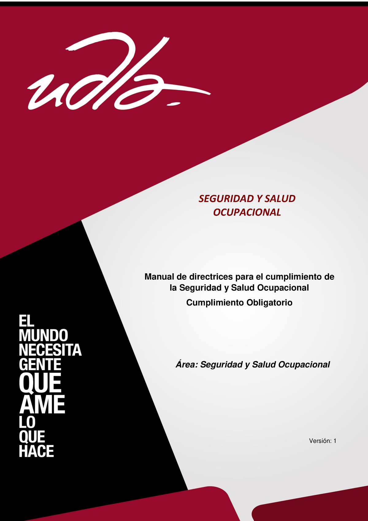 Manual De Seguridad Y Salud Ocupacional - SEGURIDAD Y SALUD OCUPACIONAL ...