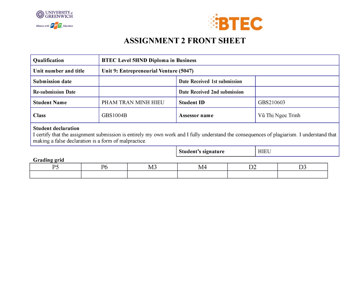 unit 9 assignment 2 business