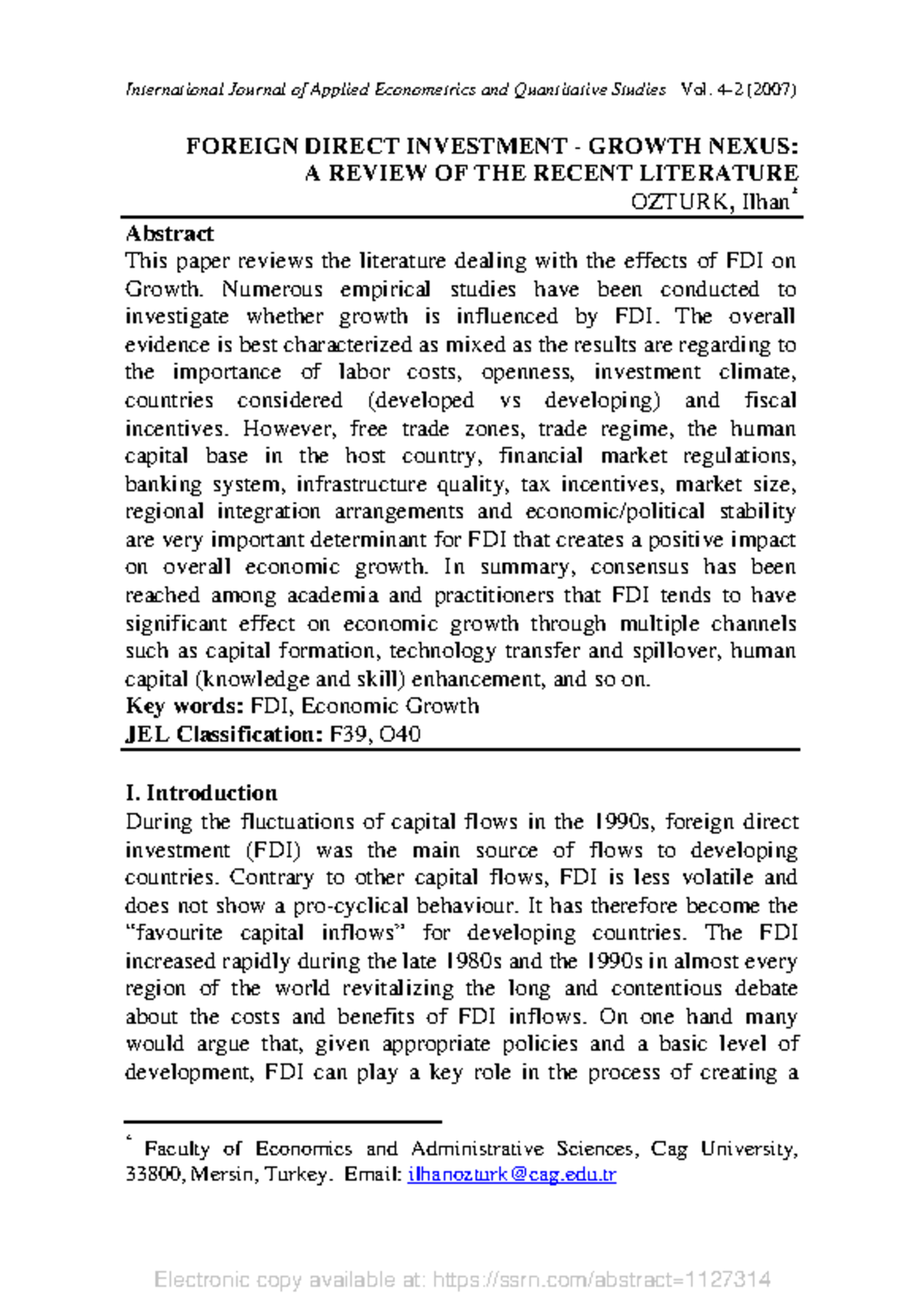 Journal Of Applied Econometrics 1 - ktit - International Journal of Applied Econometrics and