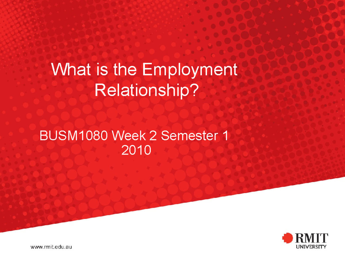 Busm1080 Lecture 2 Sem 1 080310 Student - What is the Employment ...
