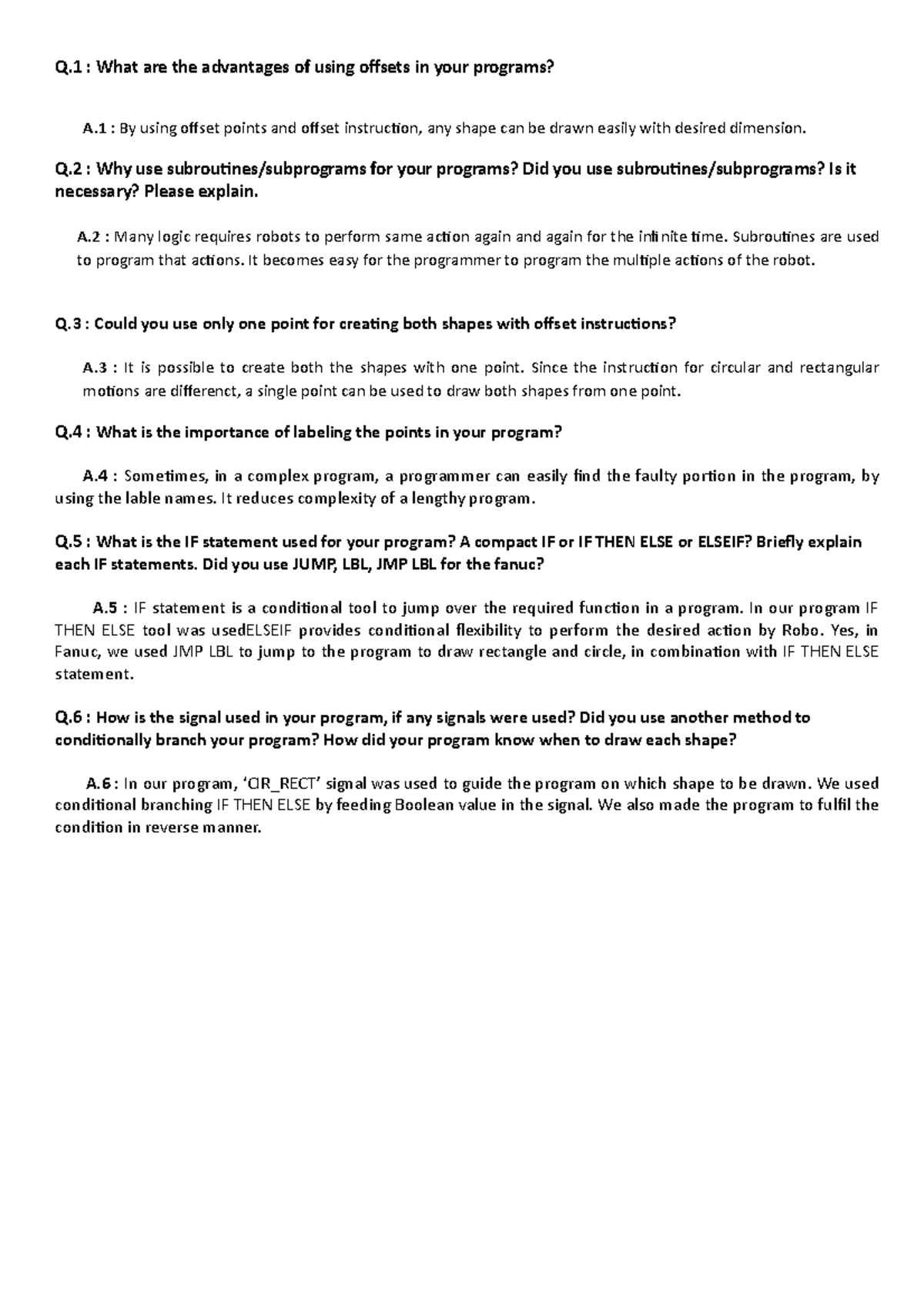 N - ROBO237 - Q : What are the advantages of using offsets in your ...