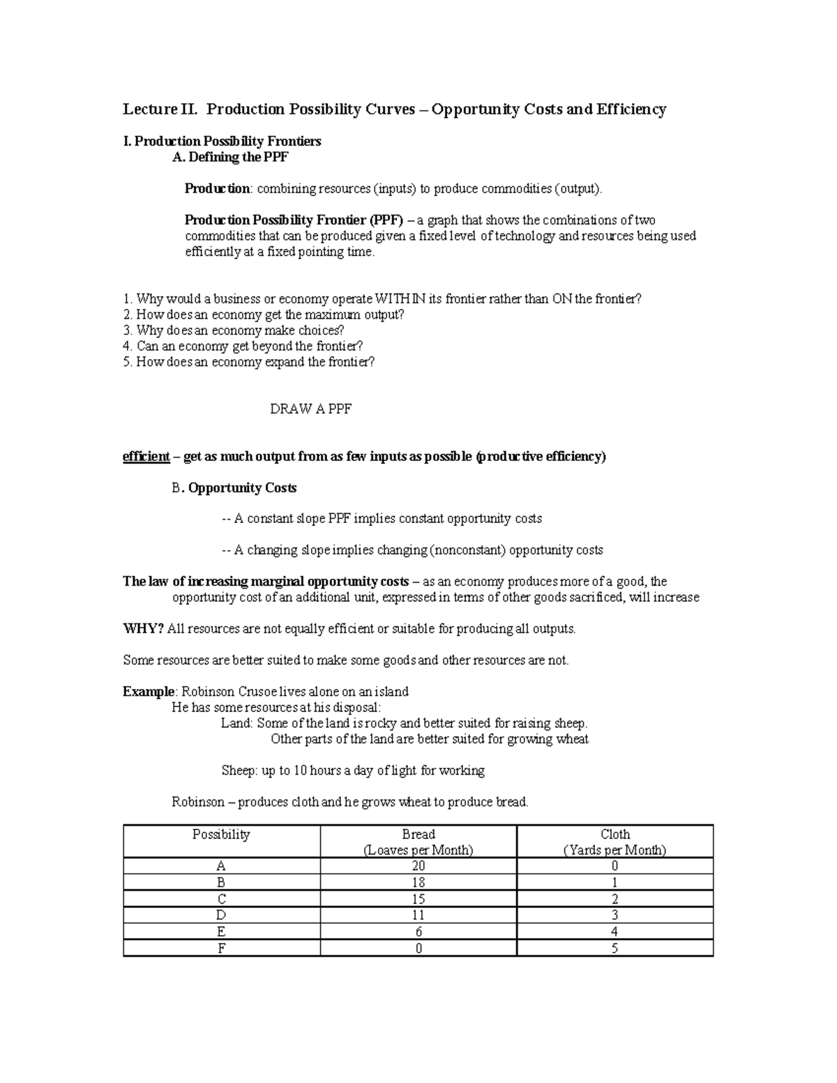 Lecture 2 - PPF - Lecture II. Production Possibility Curves ...