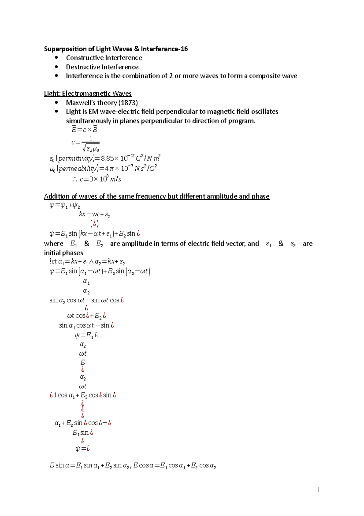 16- Superposition of Light Waves - Superposition of Light Waves ...