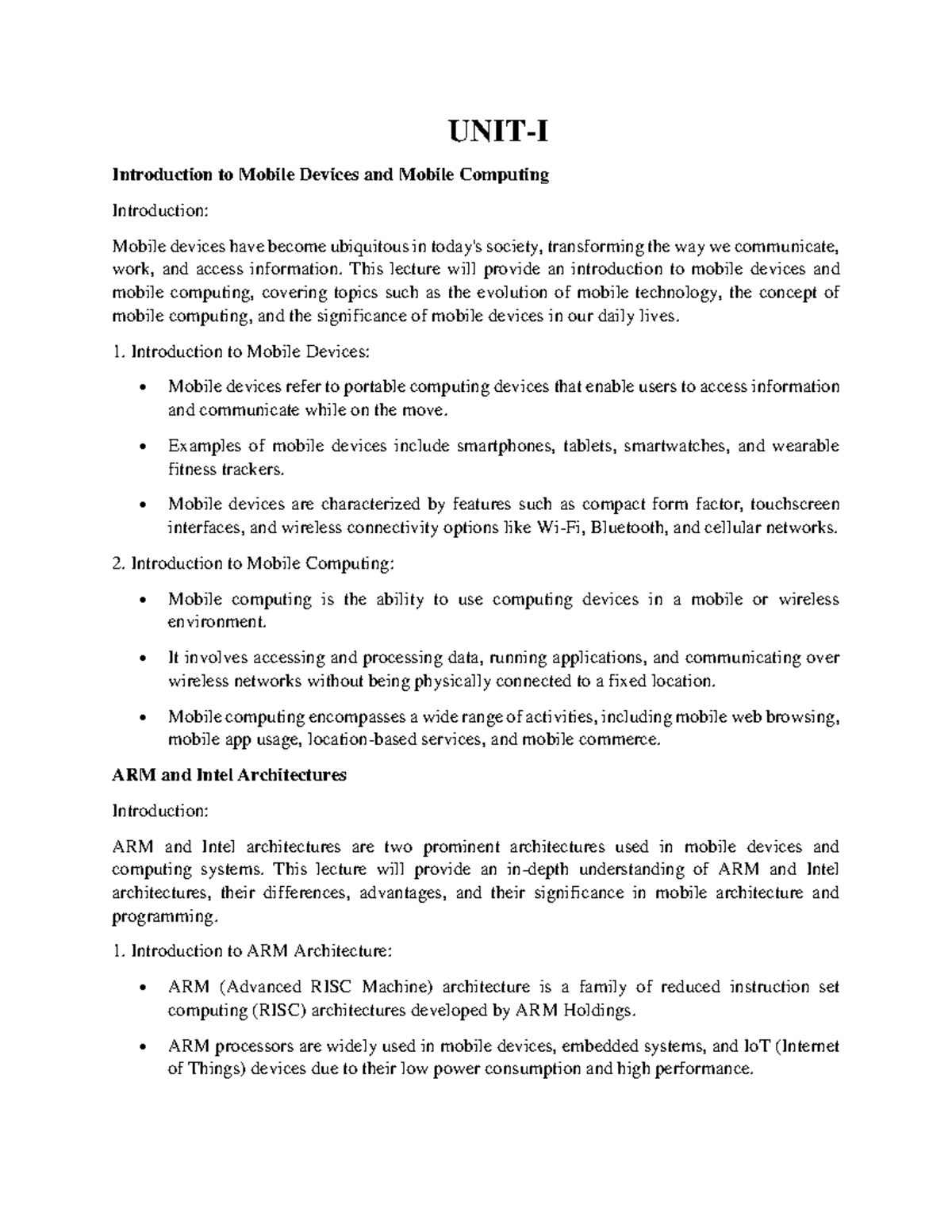 MAP Unit1 and 2 - UNIT-I Introduction to Mobile Devices and Mobile ...