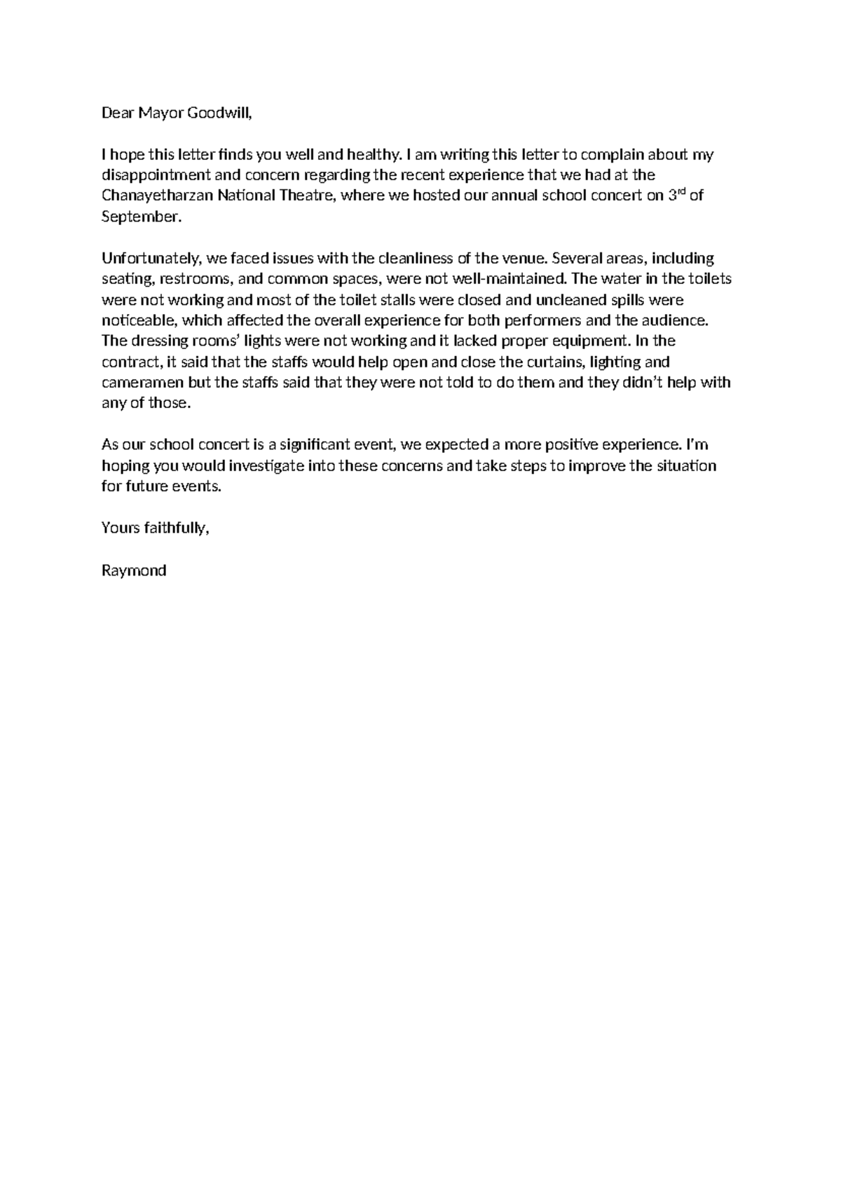 Dear Mayor Goodwill - An essay - Dear Mayor Goodwill, I hope this ...
