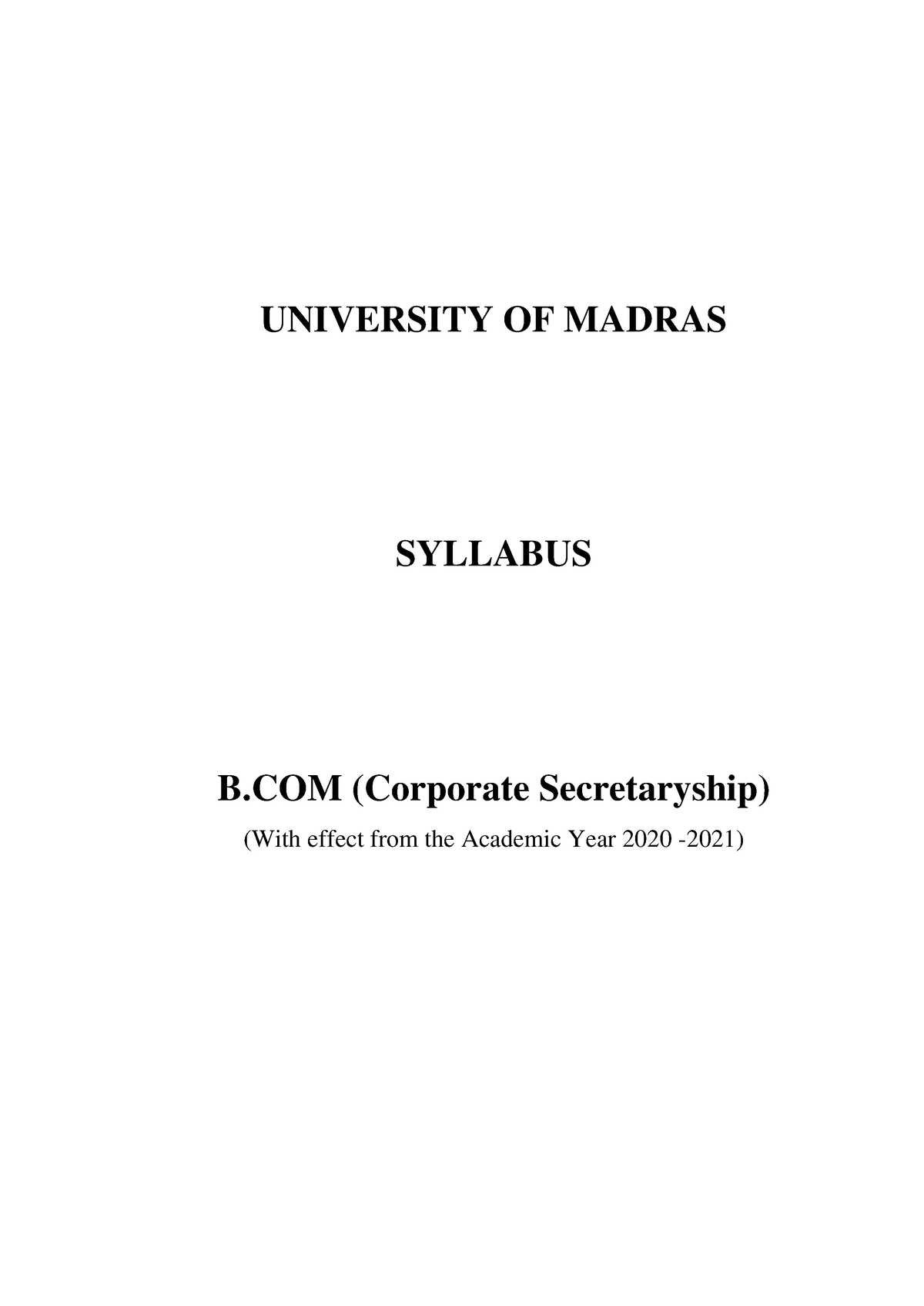 Syllabus - Pdf - UNIVERSITY OF MADRAS SYLLABUS B (Corporate ...