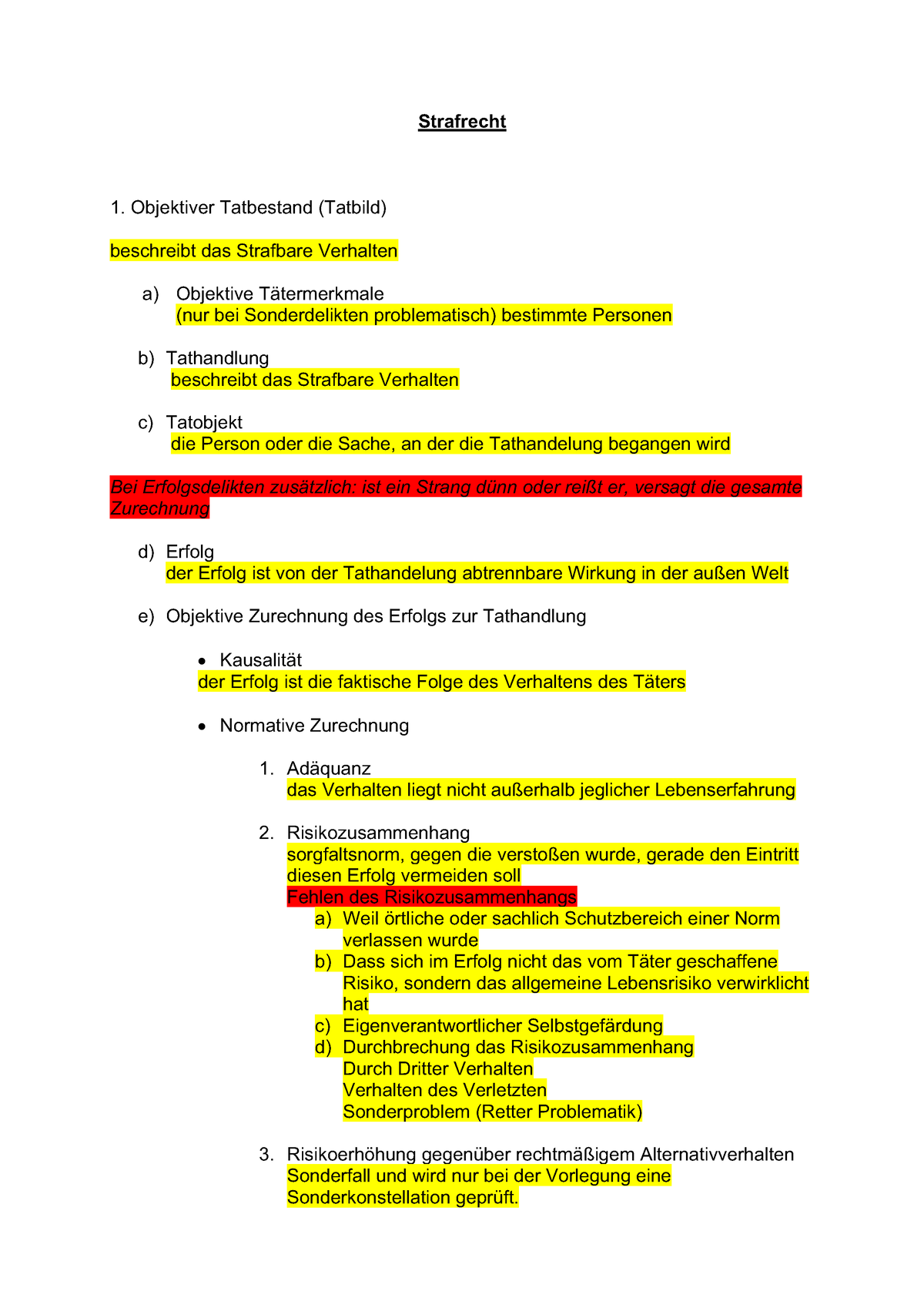 Strafrecht - Schema Erklärung - Strafrecht Objektiver Tatbestand ...