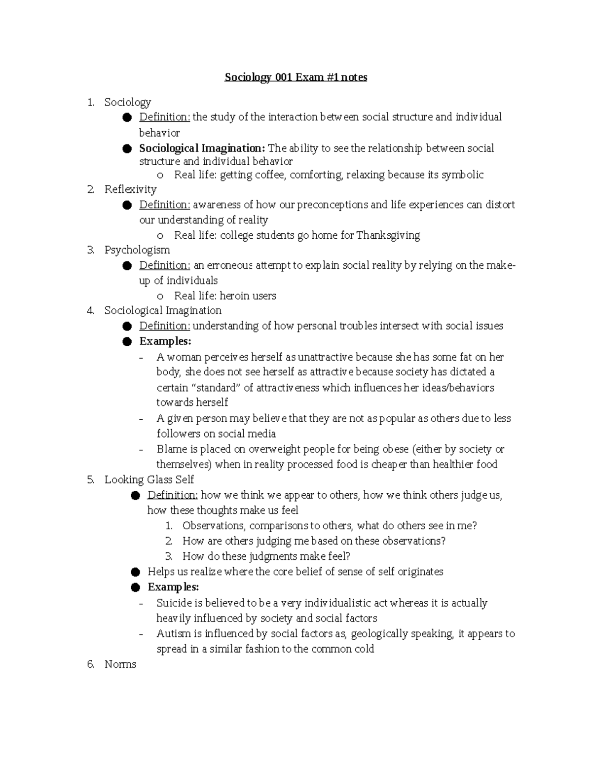 Sociology 001 Exam 1 notes - Sociology 001 Exam #1 notes Sociology ...