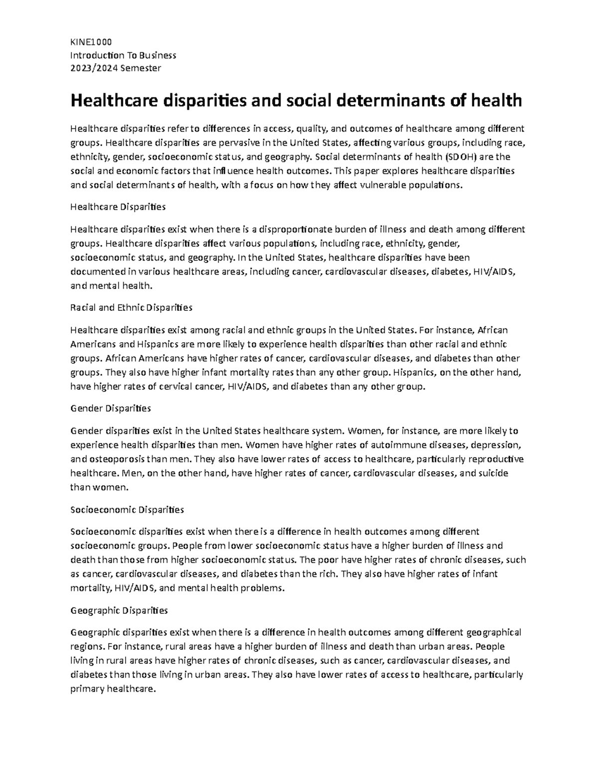 Healthcare disparities and social determinants of health - KINE ...
