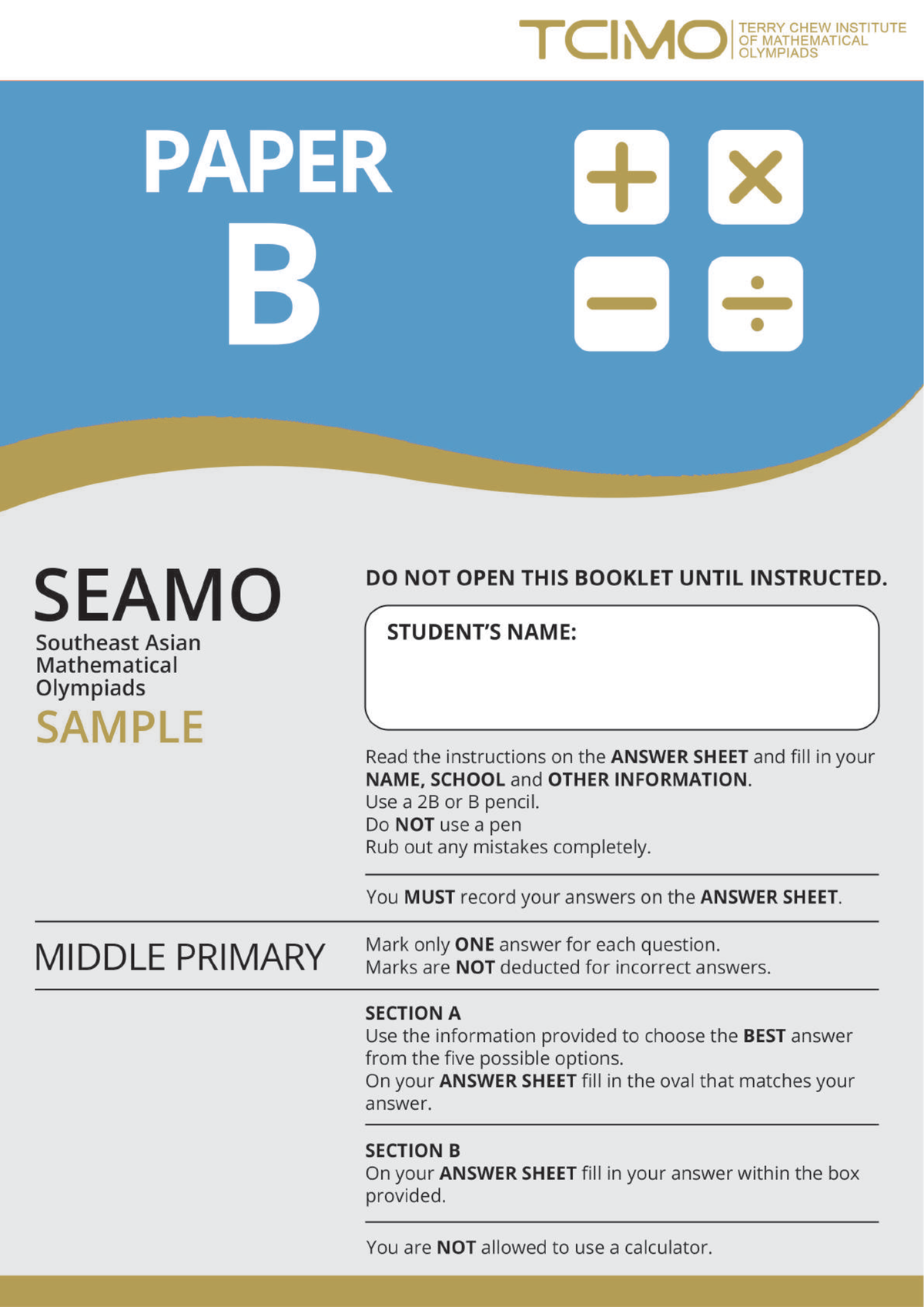 Seamo Sample Paper B (WITH Answers) - Find The Missing Number In The ...