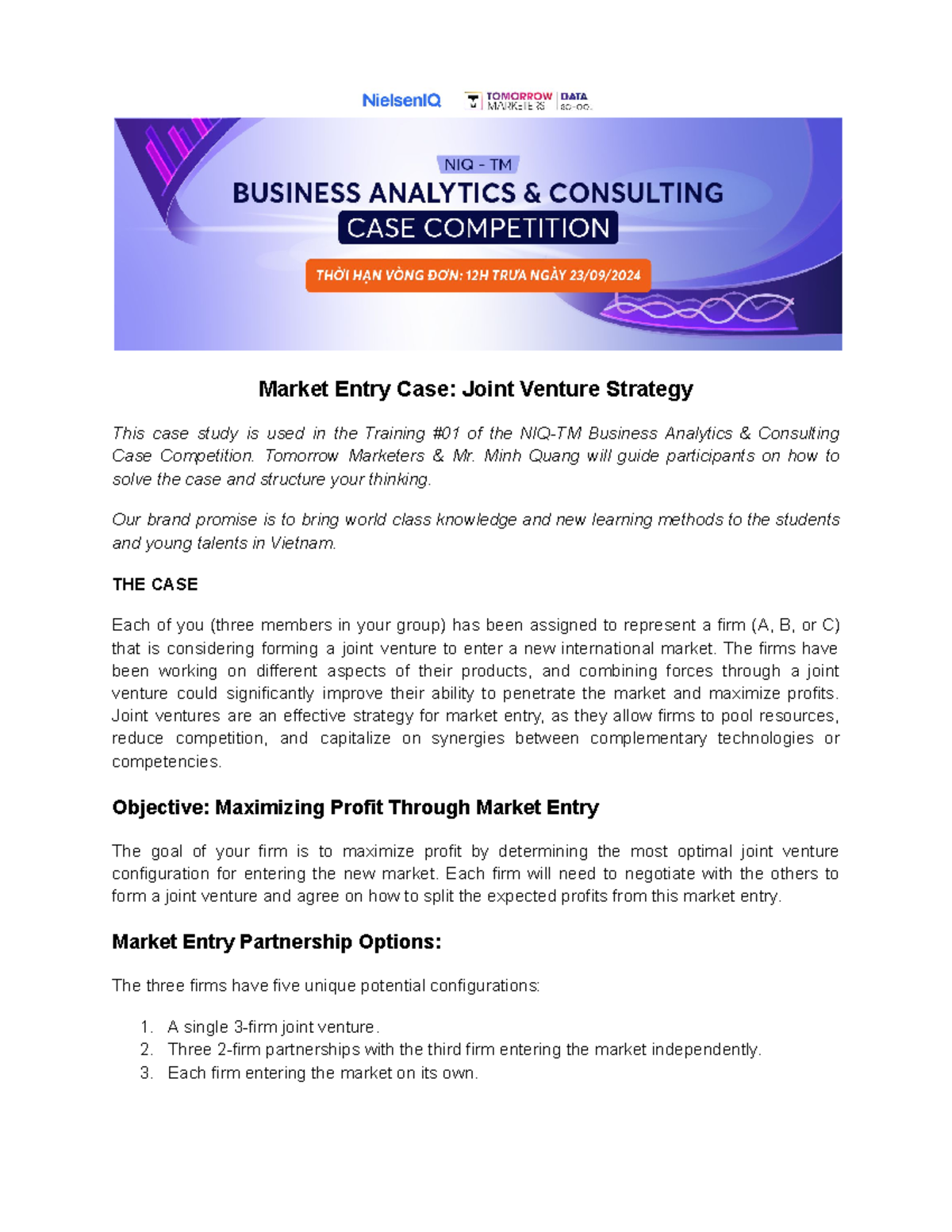 Market Entry Case Joint Venture Strategy - Tomorrow Marketers & Mr ...