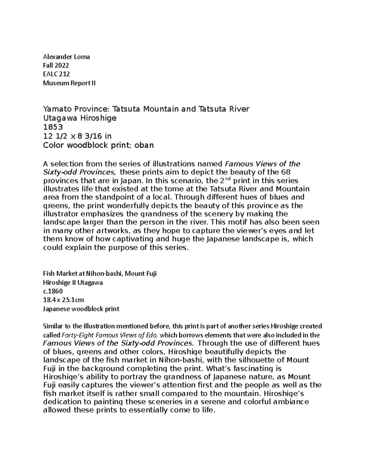 EALC212 MReport II - Alexander Loma Fall 2022 EALC 212 Museum Report II ...
