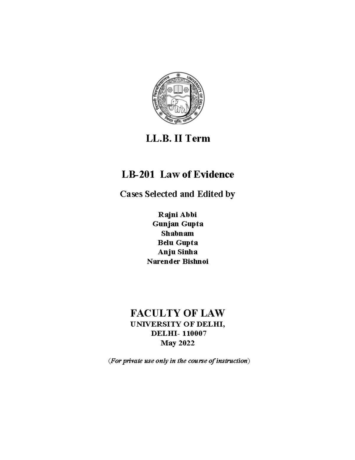 201 Law Of Evidence 2022 Ll Ii Term Lb 201 Law Of Evidence Cases