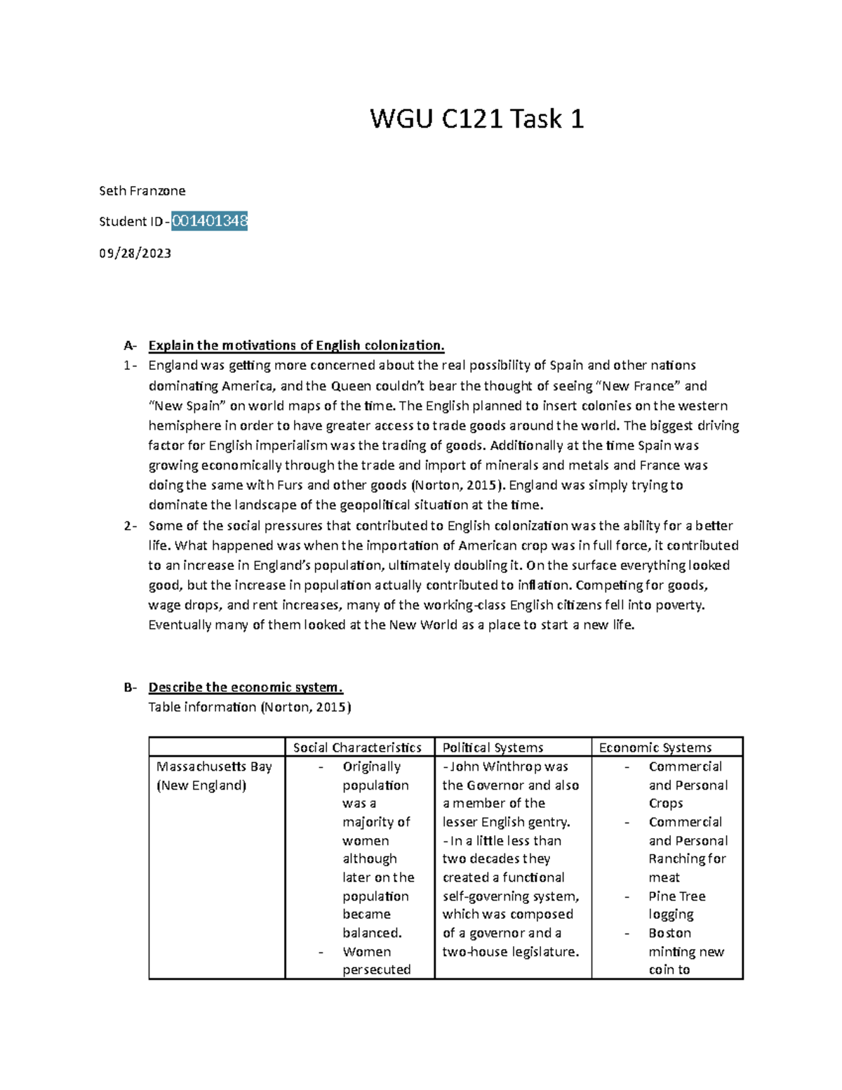 WGU C121 Task 1 Version 1 WGU C121 Task 1 Seth Franzone Student ID