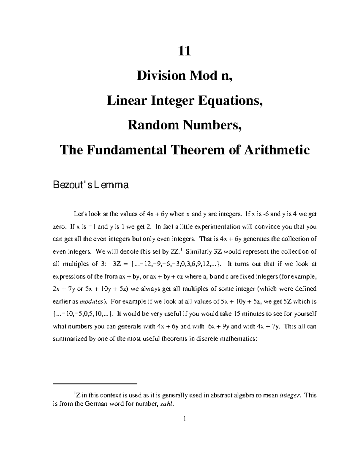 11 Division Mod n - Lecture notes 2 - 11 Division Mod n, Linear Integer ...