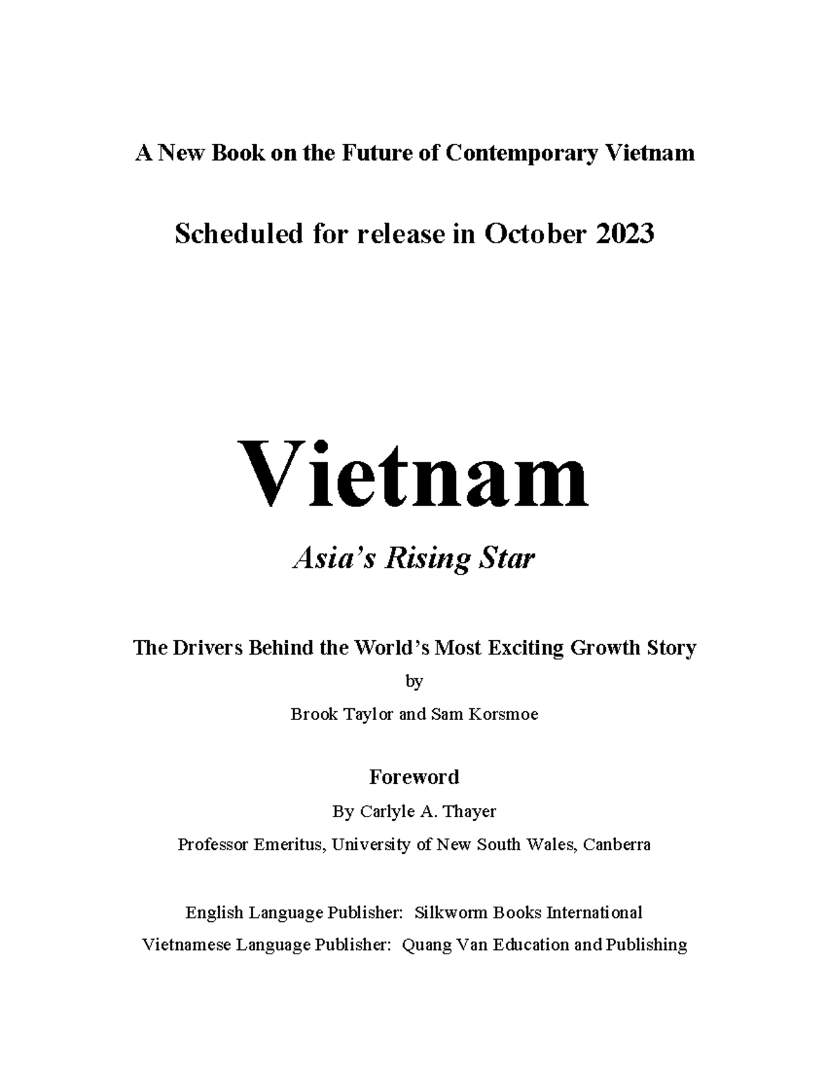 Vietnam - Asia's Rising Star - Release - A New Book on the Future of 