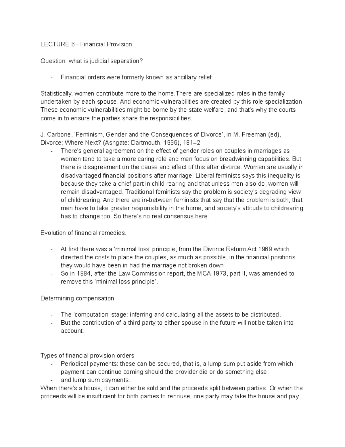 Lecture 6 - Reading Notes - LECTURE 6 - Financial Provision Question ...