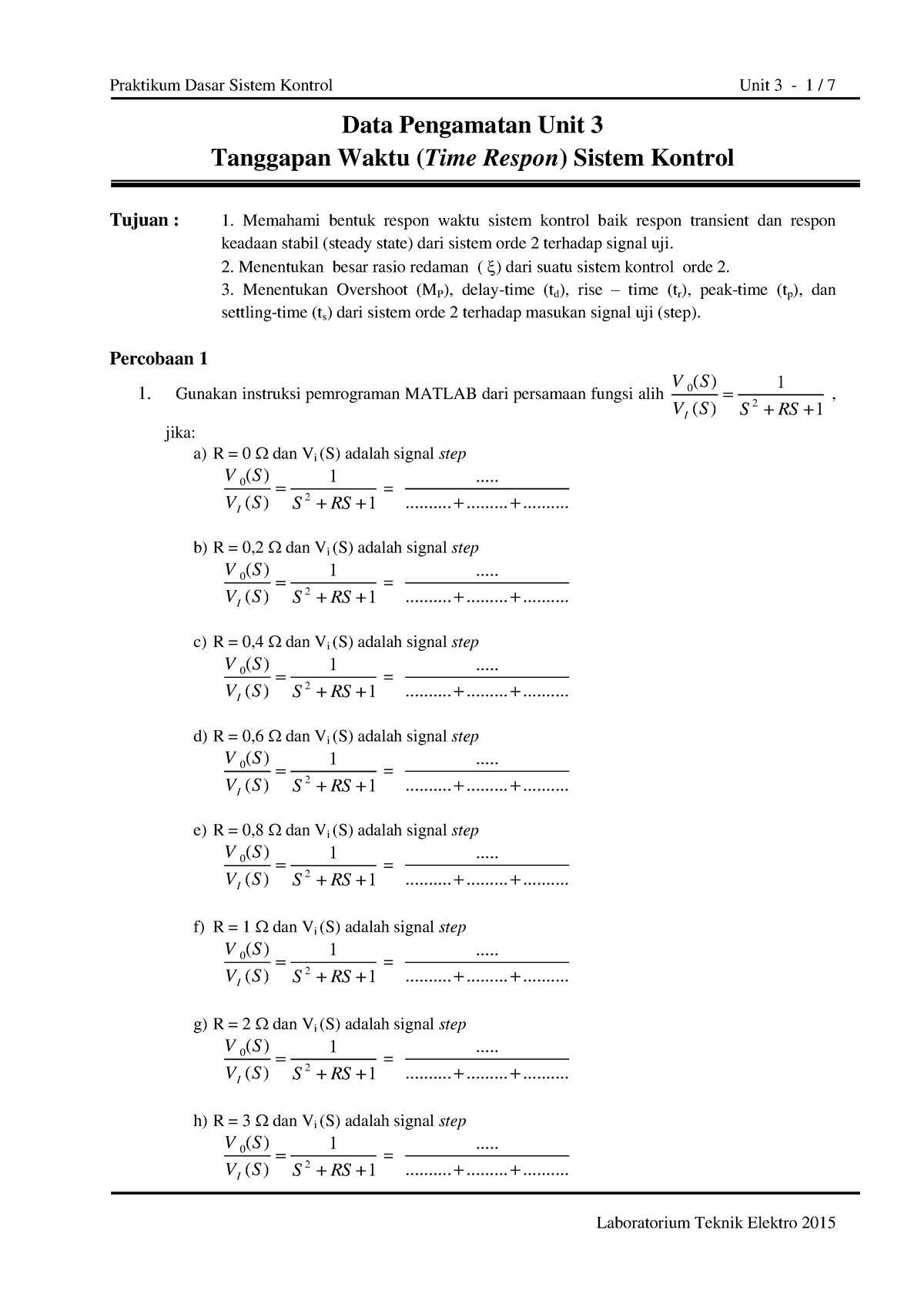 Unit 3 Tanggapan Waktu (Time Respon) Sistem Kontrol - Memahami Bentuk ...