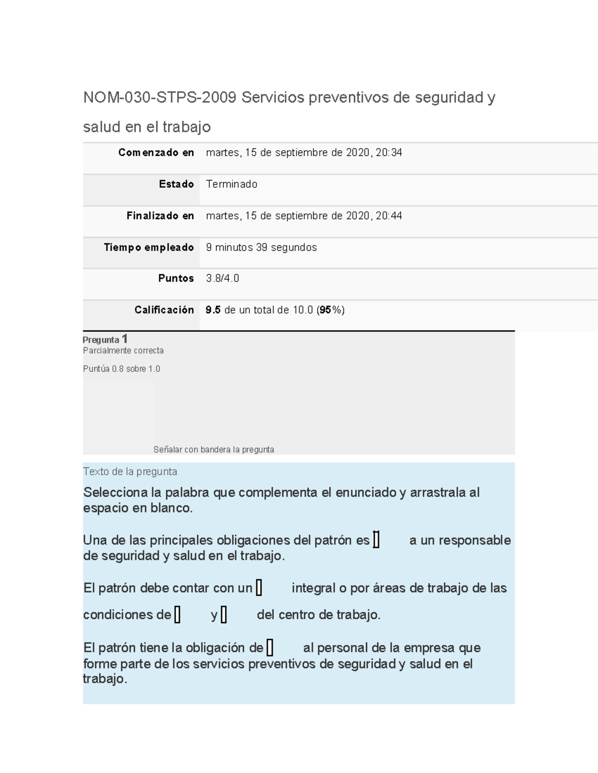 Respuestas Actividades NOM 030 Procadist - NOM-030-STPS-2009 Servicios ...