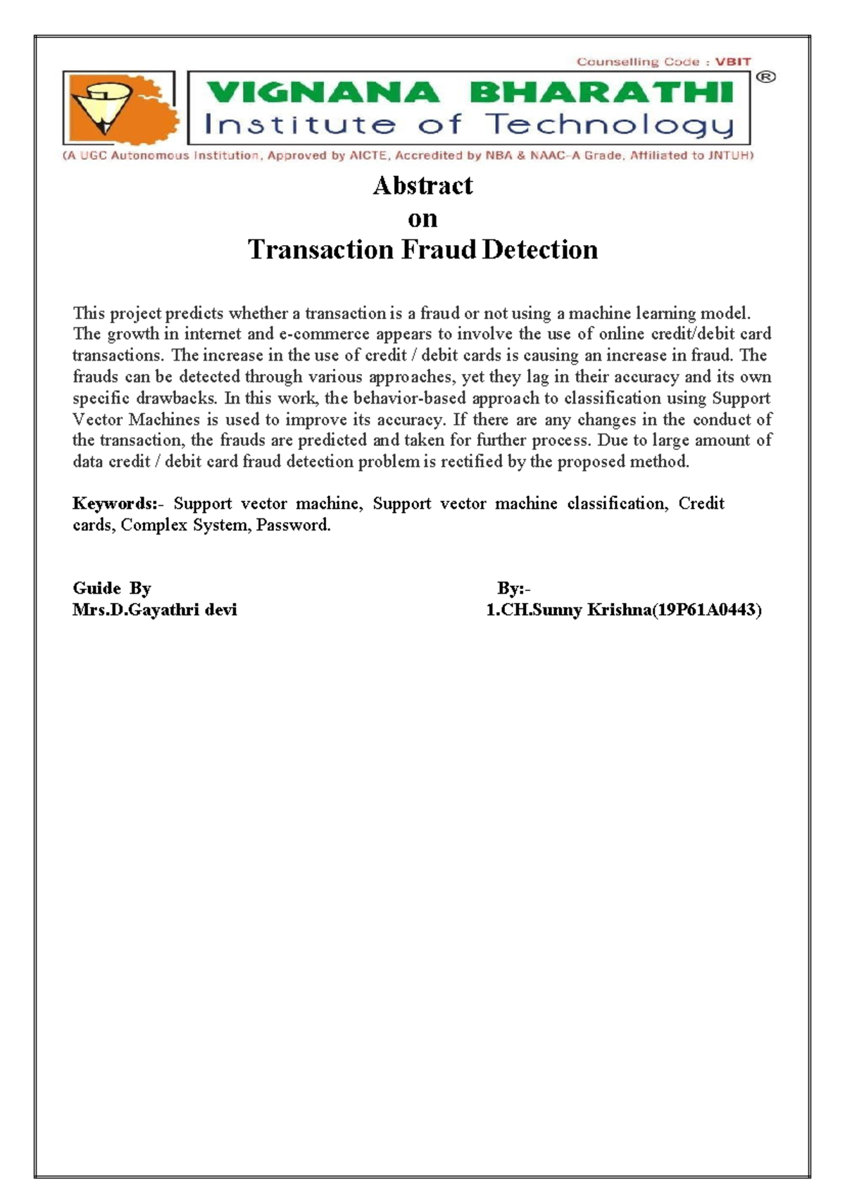 Minor degree Project abstract - Abstract on Transaction Fraud Detection ...