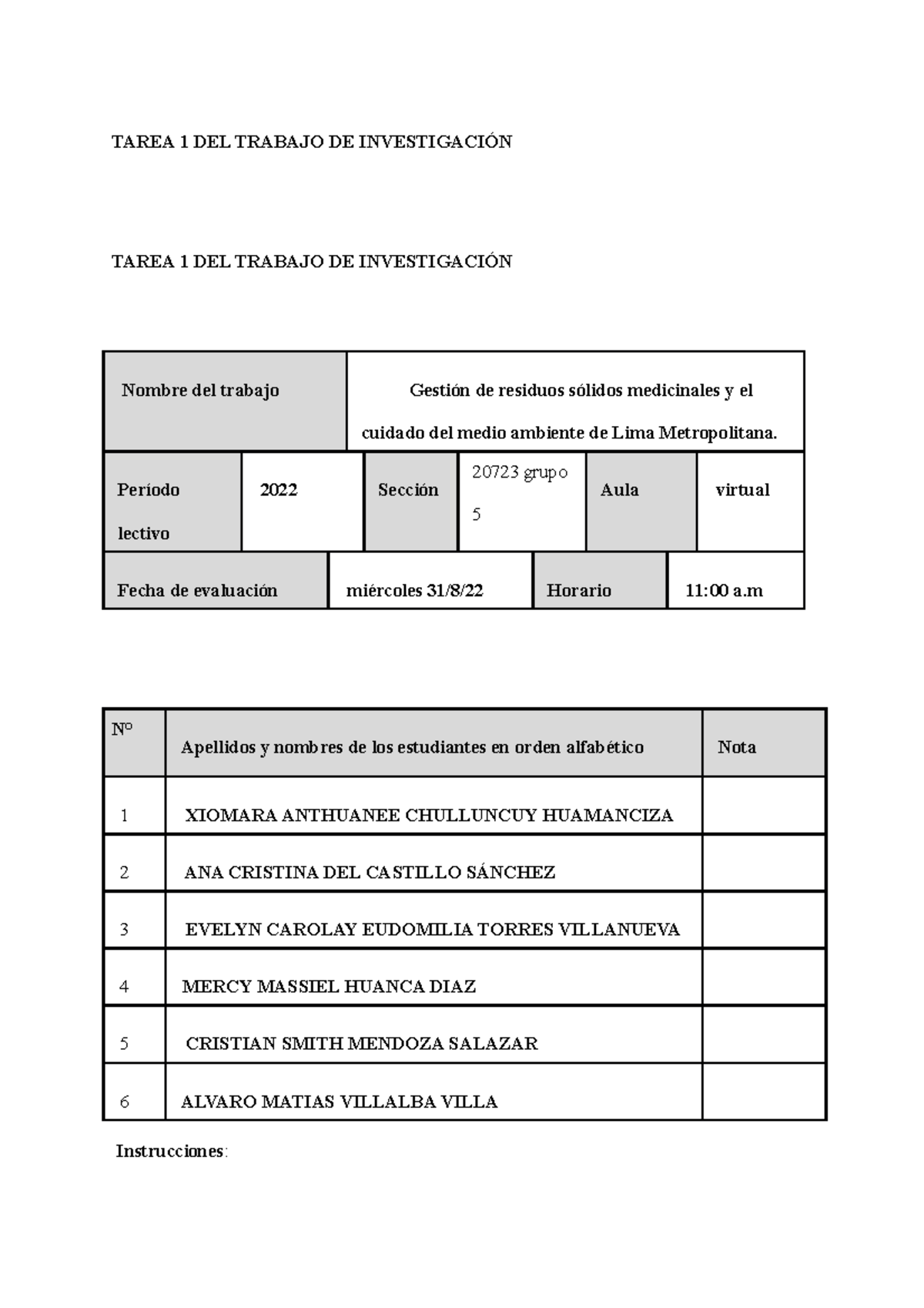 Tarea 1 DEL Trabajo DE Investigación - TAREA 1 DEL TRABAJO DE ...