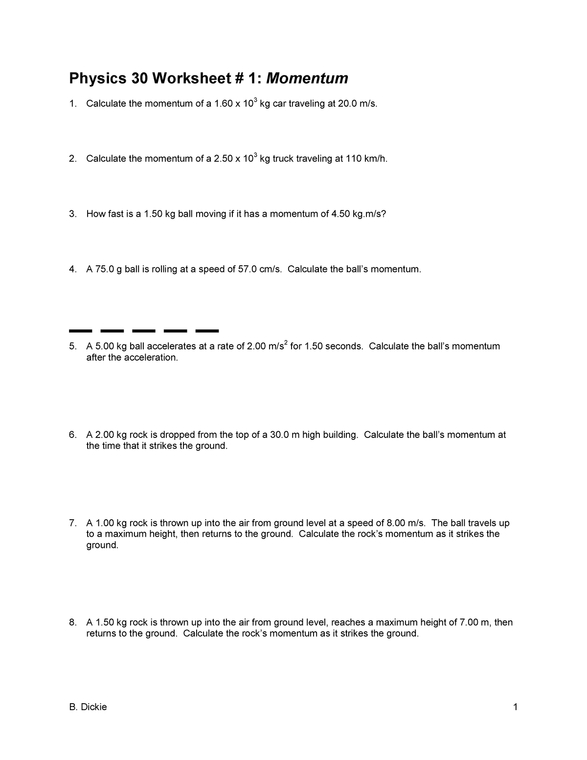 Momentum-worksheet-22 - Physics 22 Worksheet # 22: Momentum 22 Throughout Momentum Worksheet Answer Key