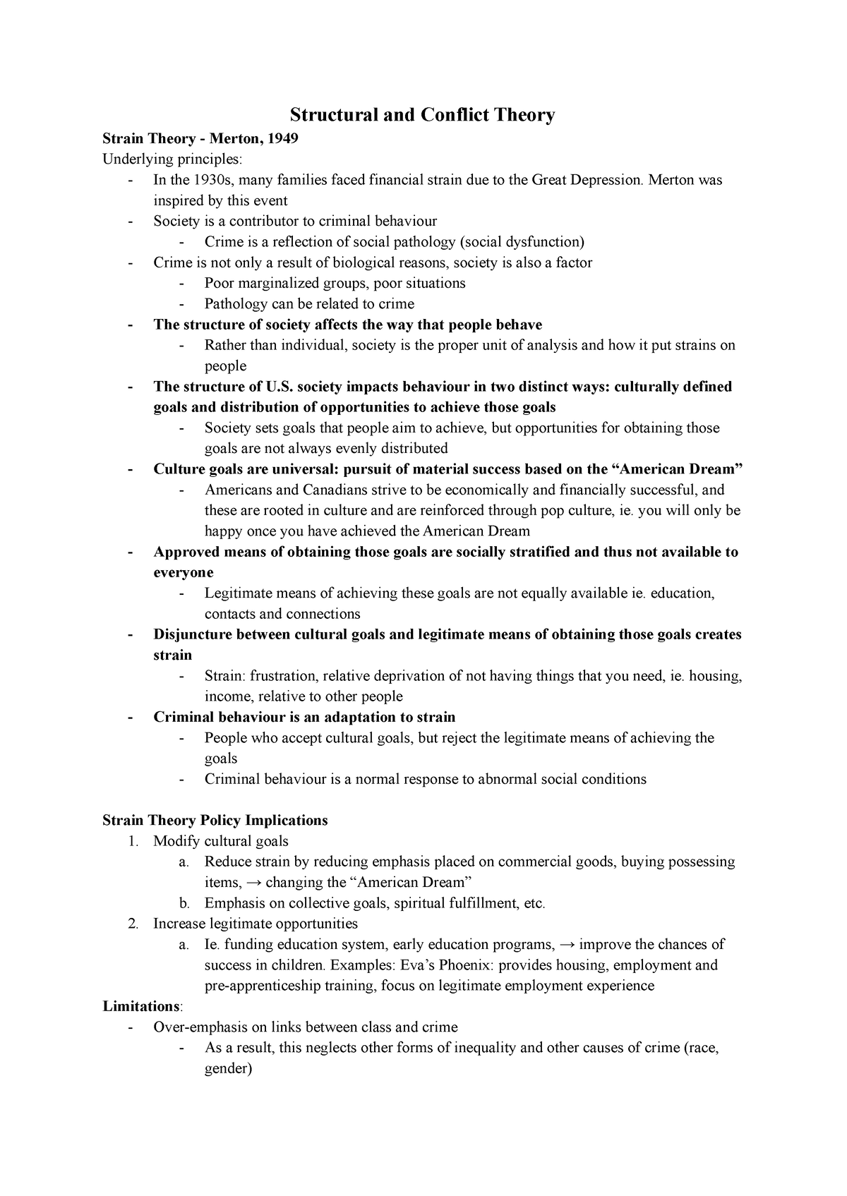 Structural and Conflict Theory - Structural and Conflict Theory Strain ...