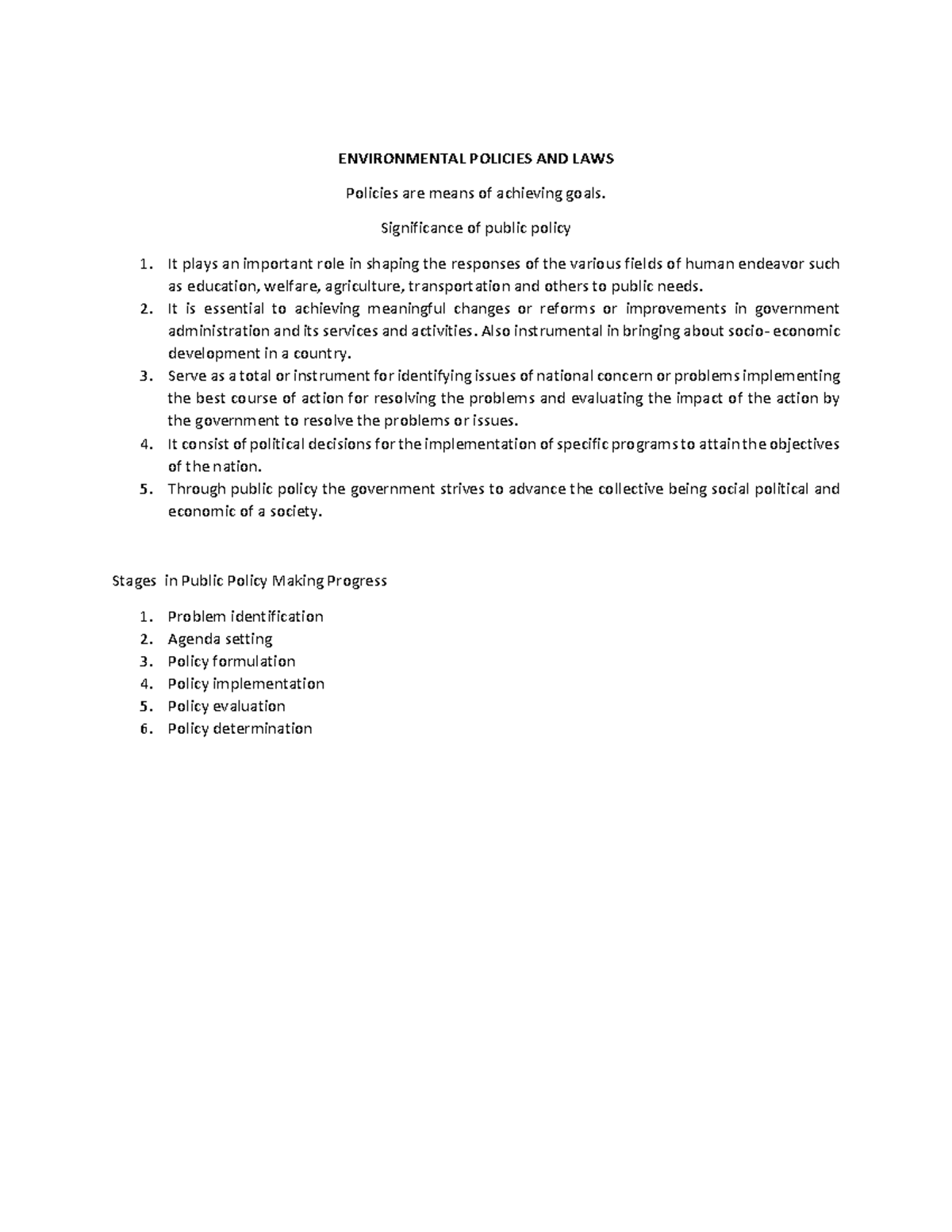 Environmental Policies AND LAW1 093050 ENVIRONMENTAL POLICIES AND