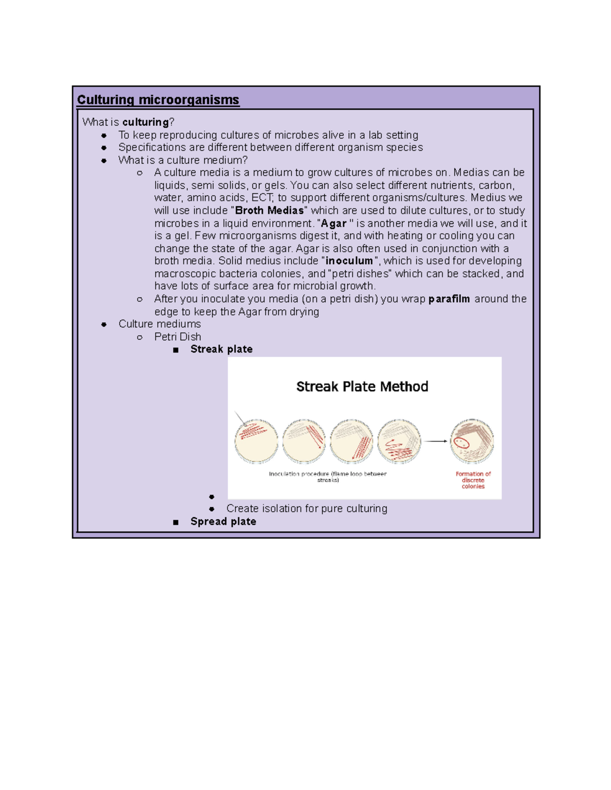 Micro Bio Lab 1 - Lab notes from lab 1 - Culturing microorganisms What ...