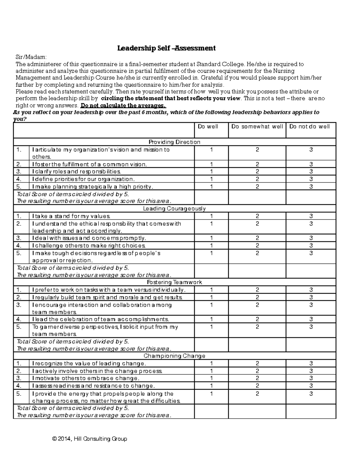 Leadership-Assessment 2017 - ©2014, Hill Consulting Group Leadership ...