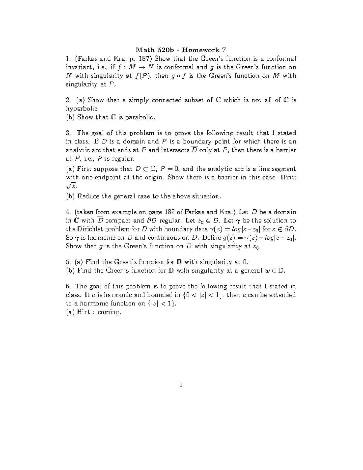 Hmwk7 - Homework assignment 7 - Math 520b Homework 7 1. (Farkas and Kra ...
