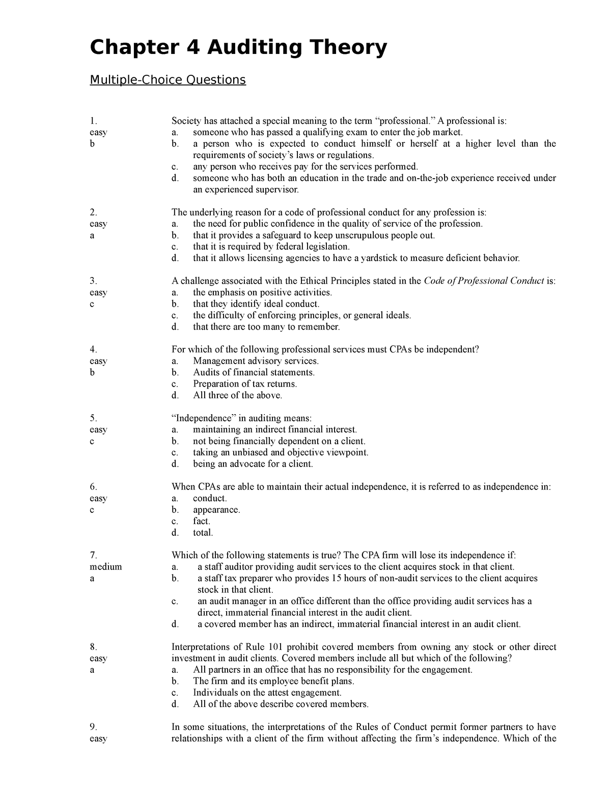 Ch04 Auditing-Theory-04 - Chapter 4 Auditing Theory Multiple-Choice ...