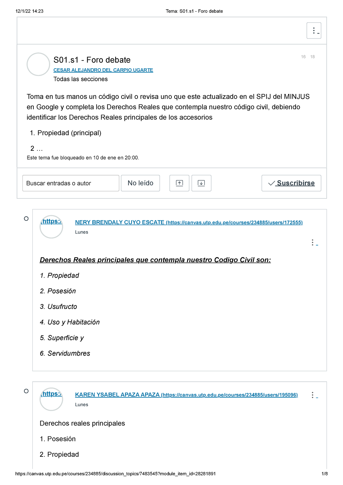 Derechos Reales Principales Tema S01.s1 - Foro De Debate - S01 - Foro ...