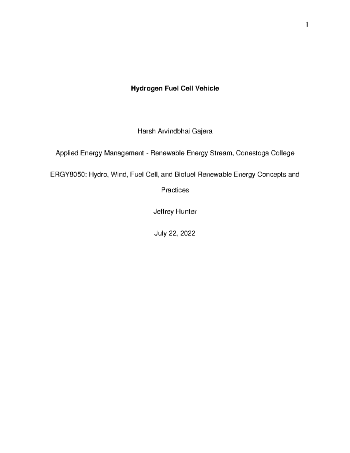 Fuel Cell Research Report Hydrogen Fuel Cell Vehicle Harsh Arvindbhai