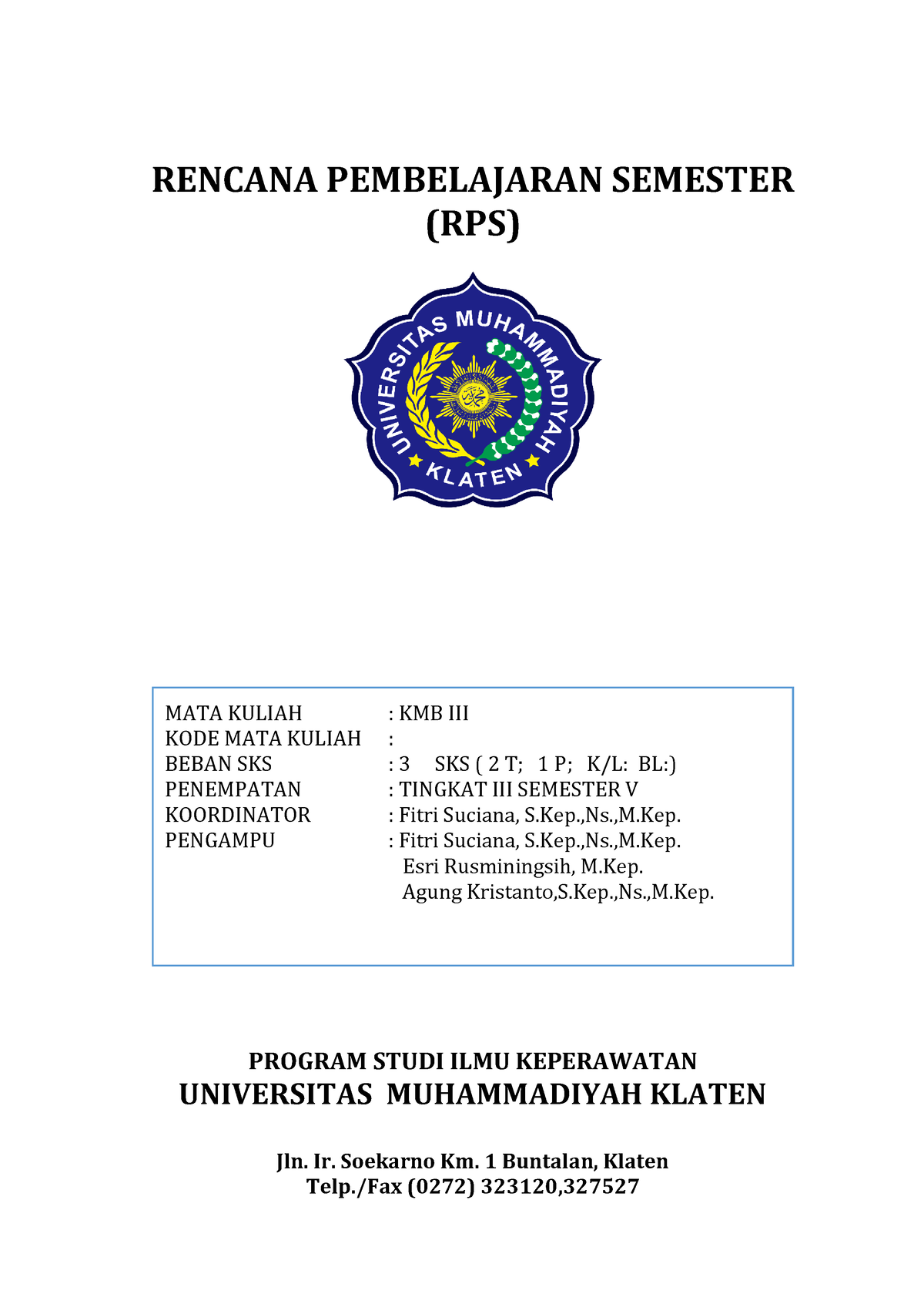 RPS KMB 3 Reguler - Rps.kmb - RENCANA PEMBELAJARAN SEMESTER (RPS ...