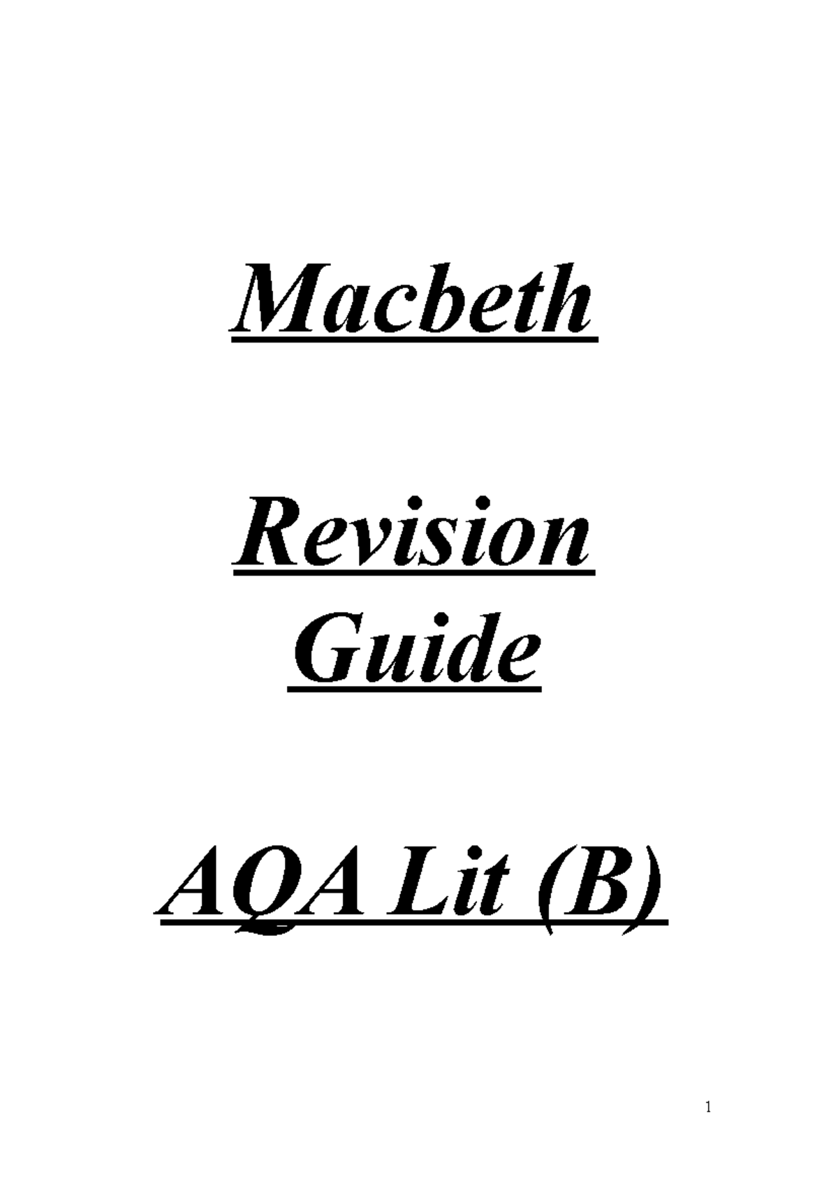 Macbeth Spec B Revision - Macbeth Revision Guide AQA Lit (B) Social ...