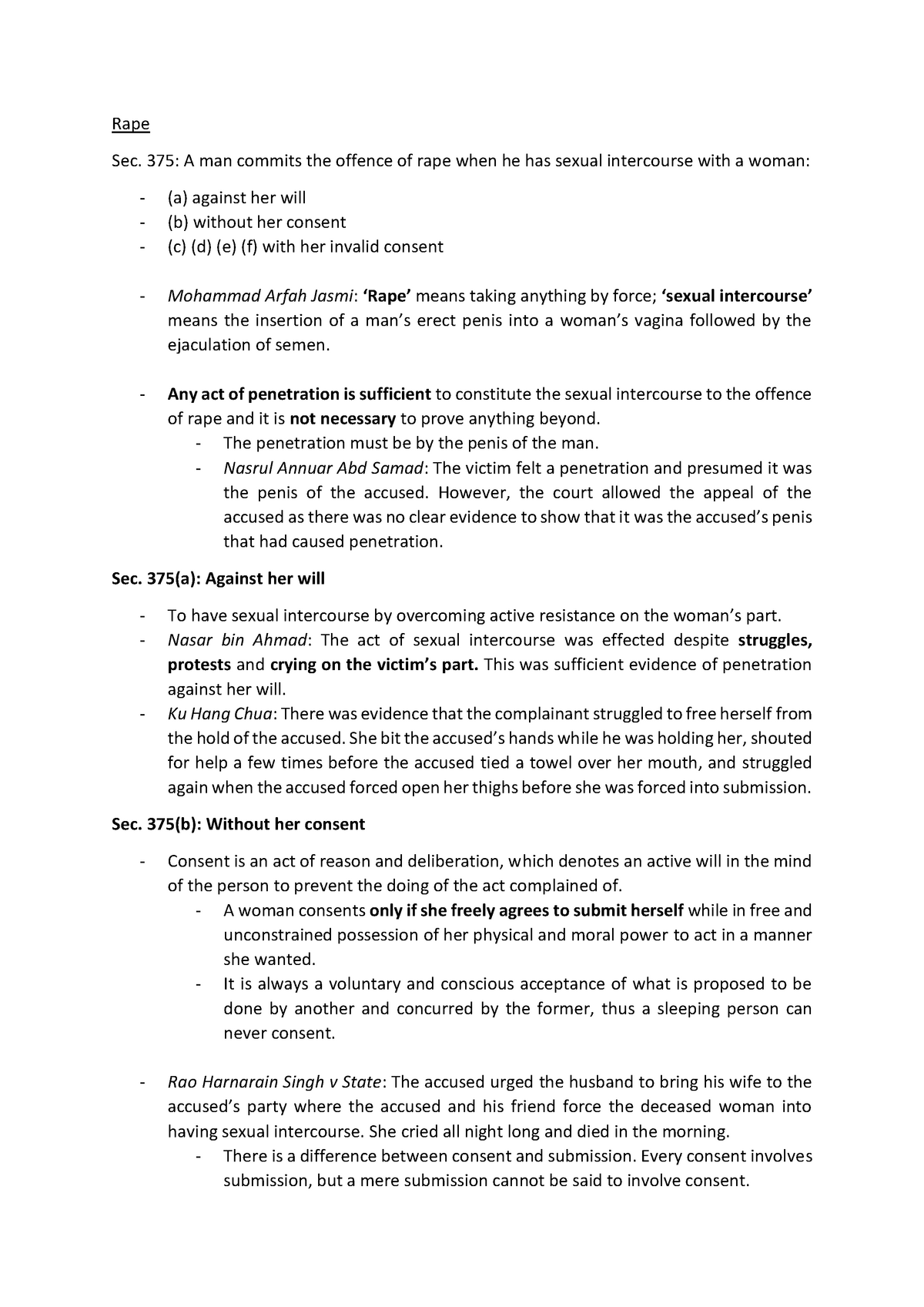 Rape - Notes based on UITM but relevant to UM Criminal Law II - Rape ...