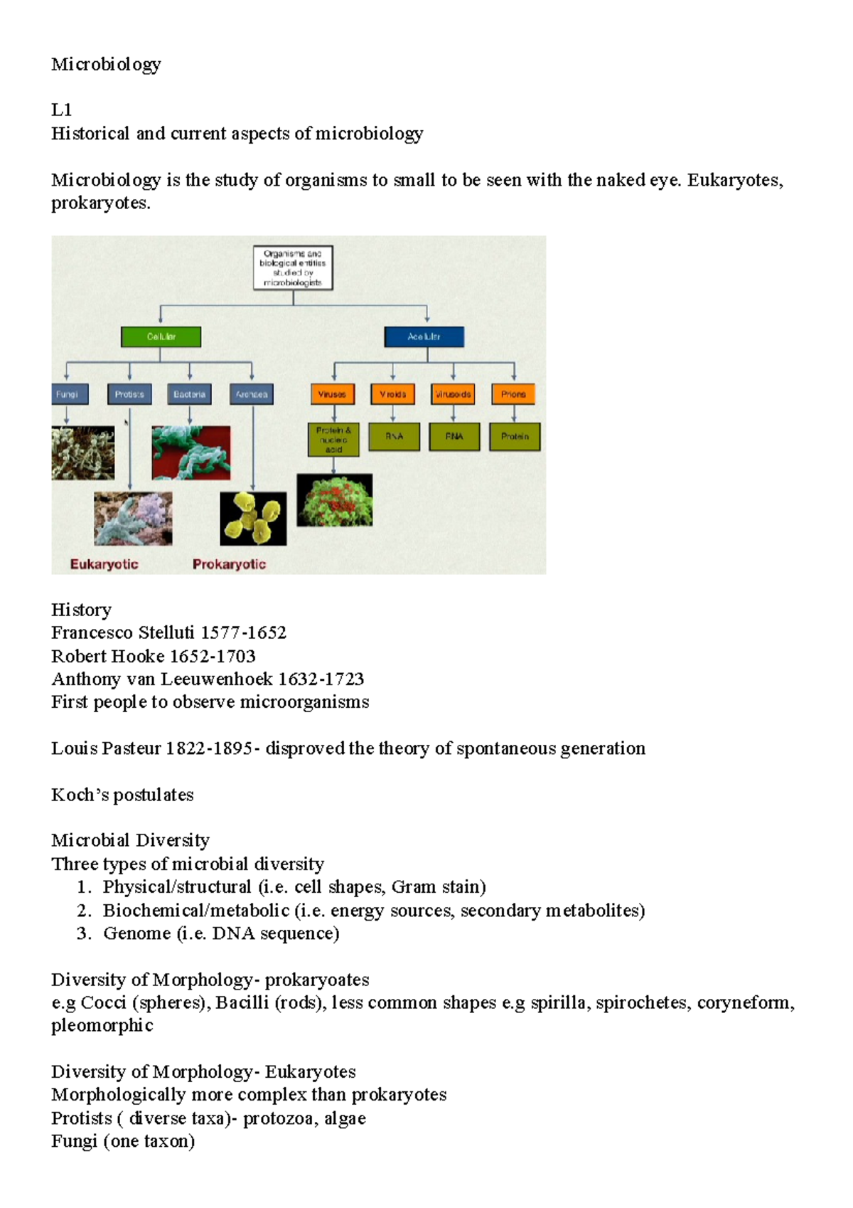 Microbiology Lecture Notes - Microbiology L1 Historical and current ...