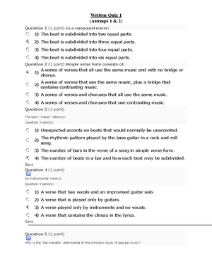 Musc University Of Guelph Written Quiz 1 Musc2270 World Music W Studocu