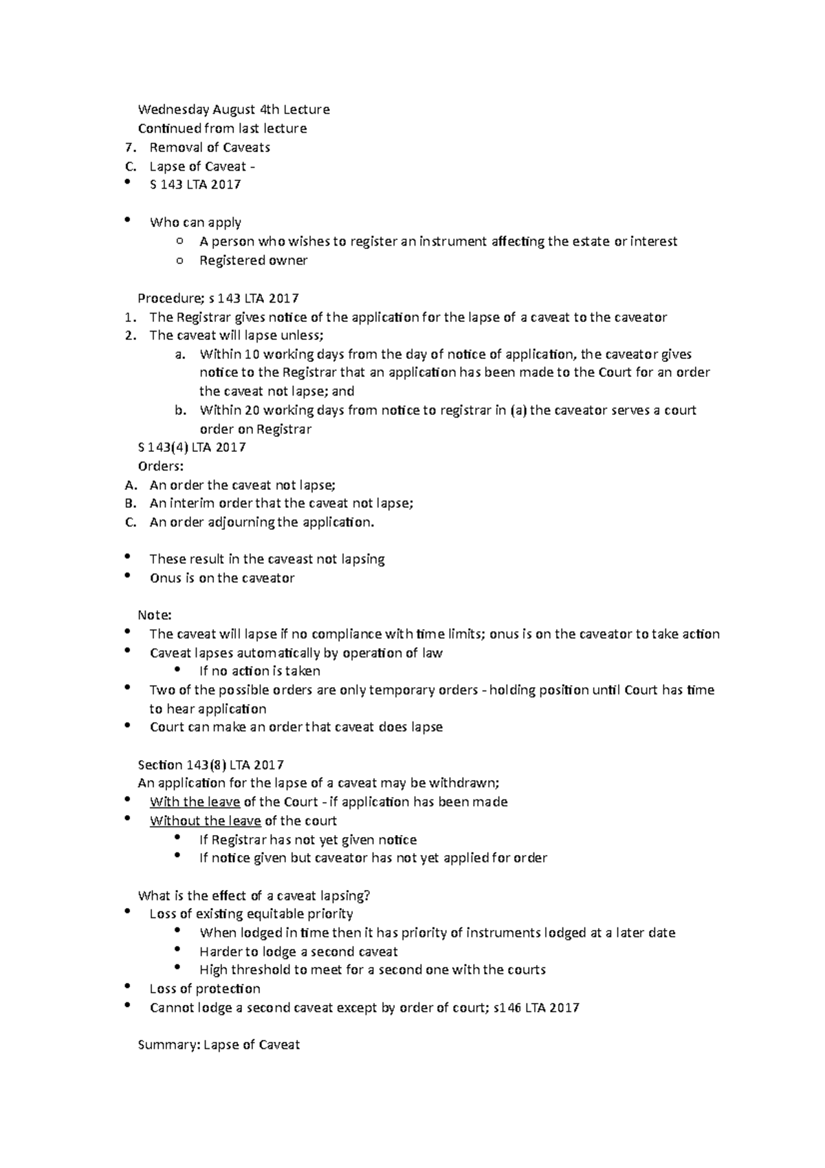 Caveats 2021 Lecture 10 - Wednesday August 4th Lecture Continued from ...