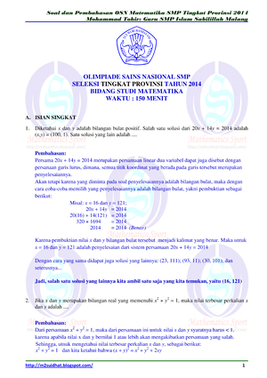 Soal Dan Kunci Jawaban OSN Matematika SMP Tingkat Provinsi - Pendidikan ...