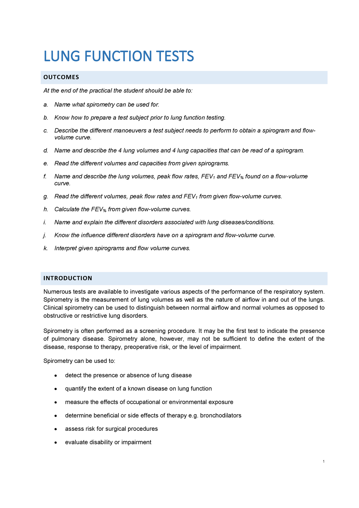 Study Material Lung Function - LUNG FUNCTION TESTS OUTCOMES At The End ...