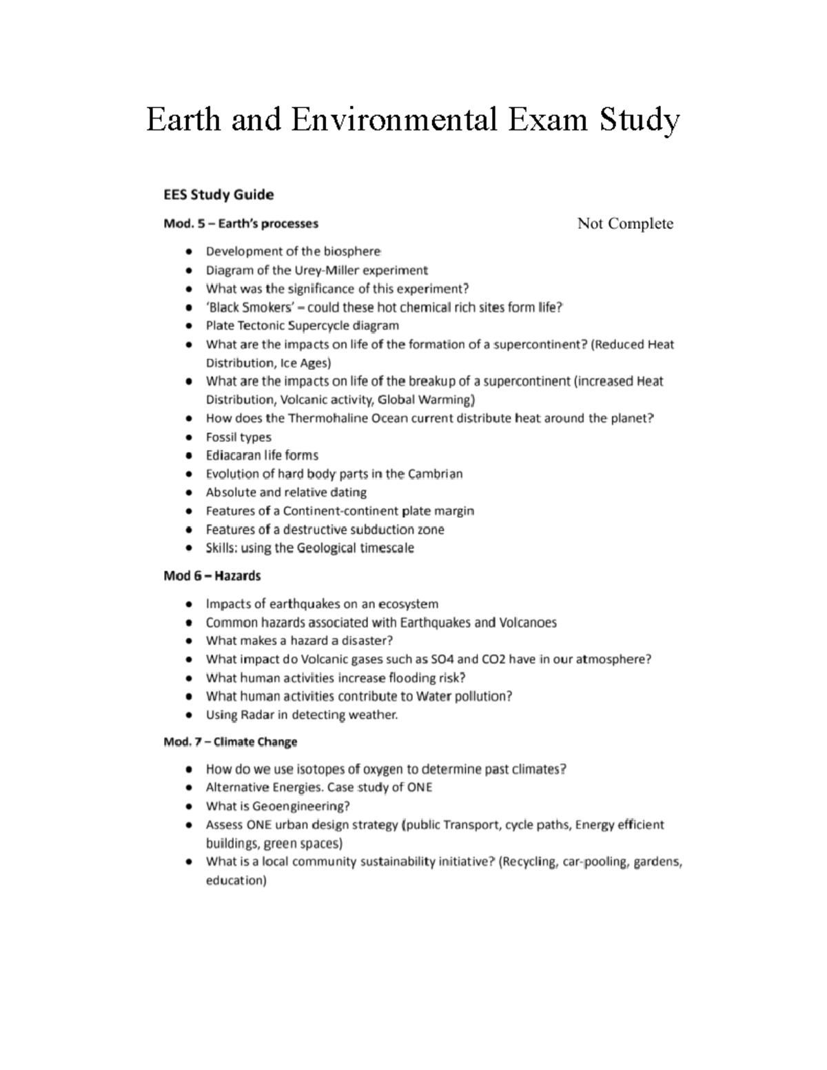 EES HSC Study Earth and Environmental Exam Study Fossil Evidence